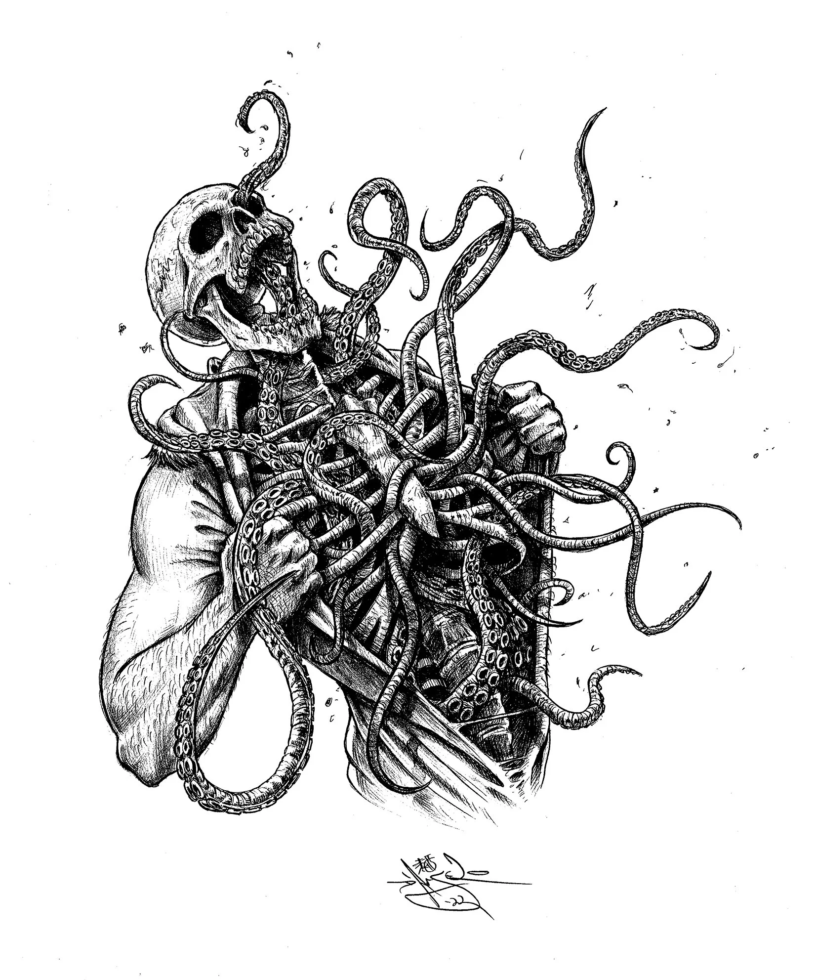 "Beast and Bones." Pen and ink commissioned as a contest prize.