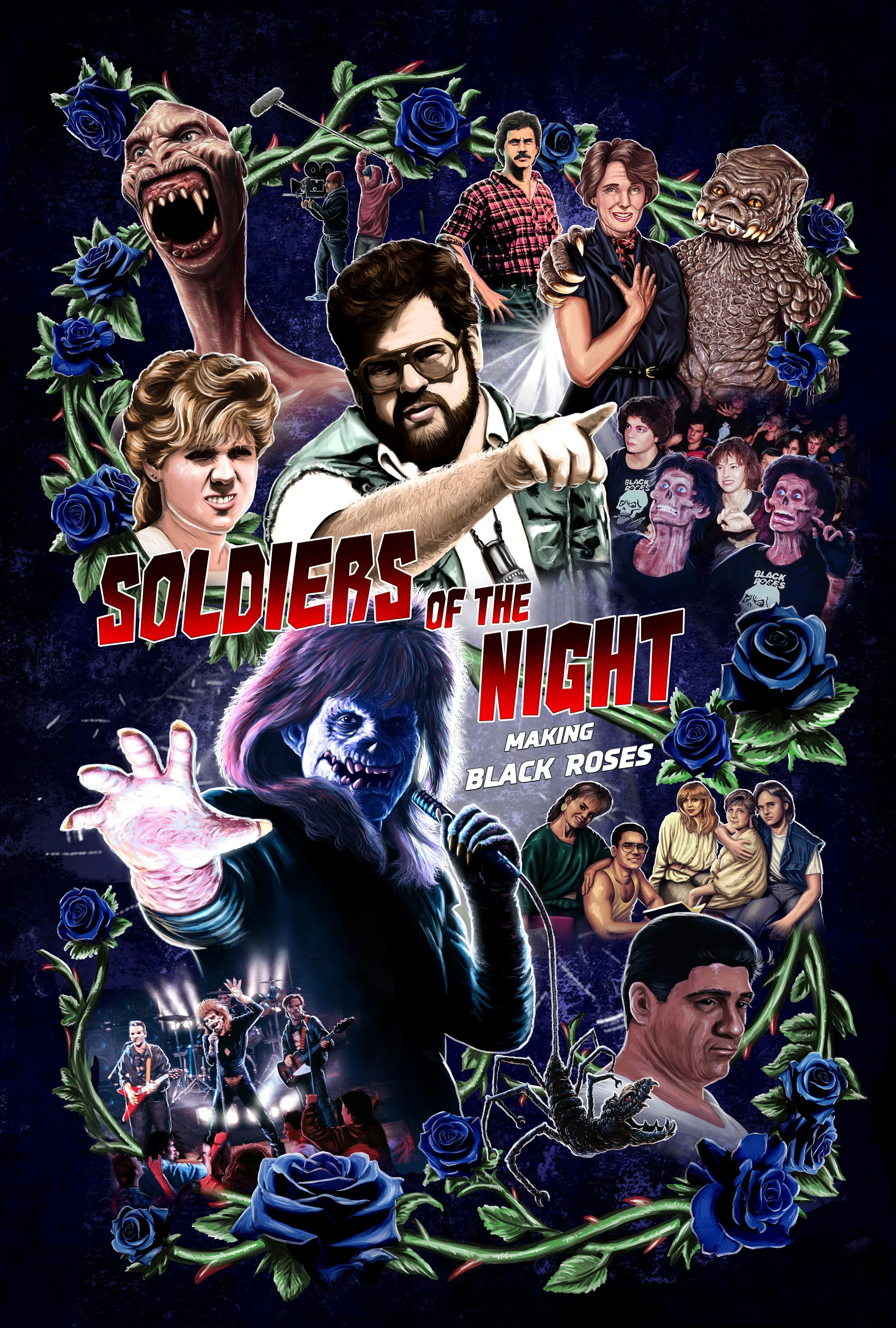 Poster for the documentary "Soldiers of the Night," the making of 80's cult classic "Black Roses."