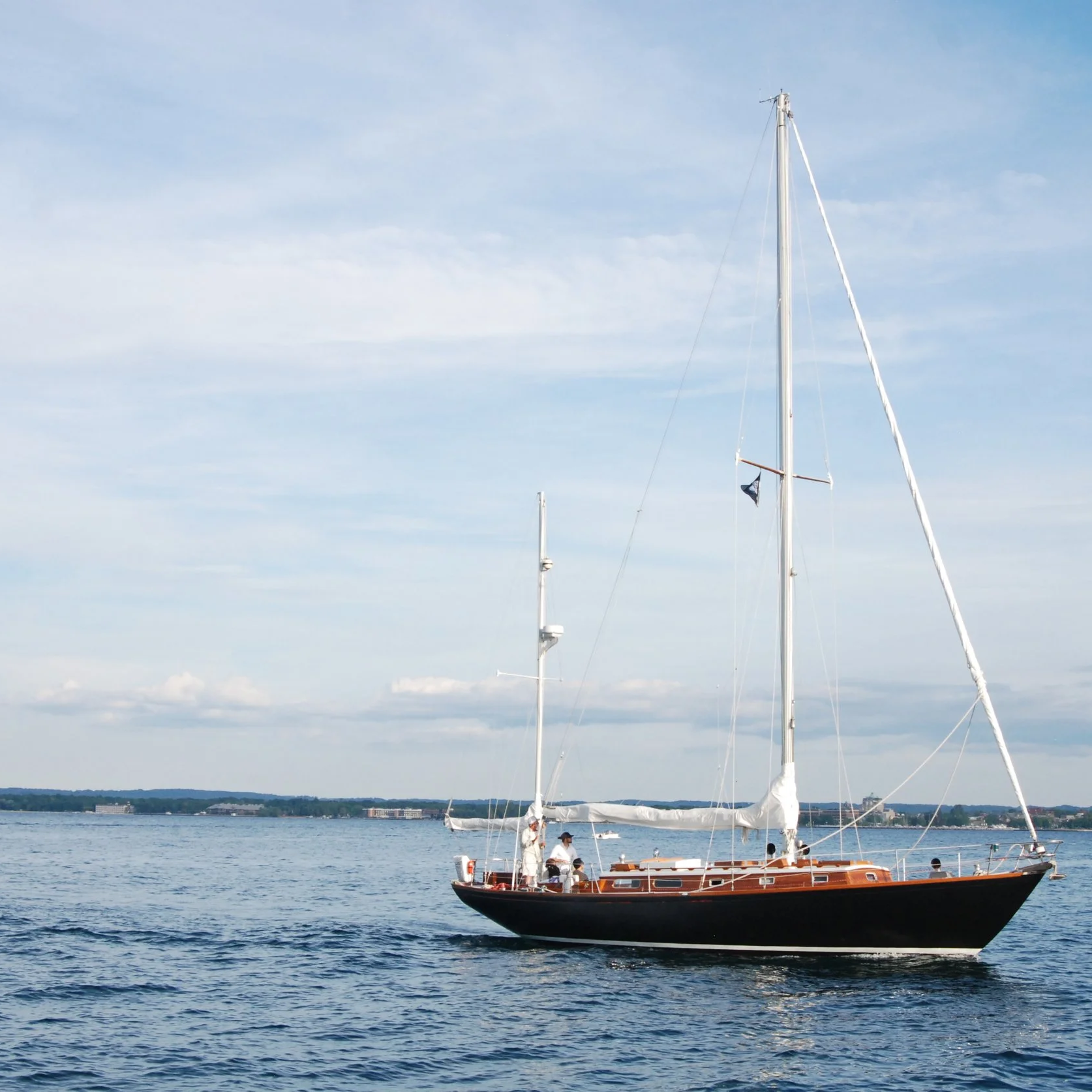 Traverse City's largest classic sailing yacht entering the Discovery Pier harbor on Grand Traverse  Bay