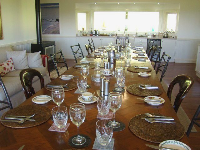 The Bryn dining area with extended seating looking into the kitchenette