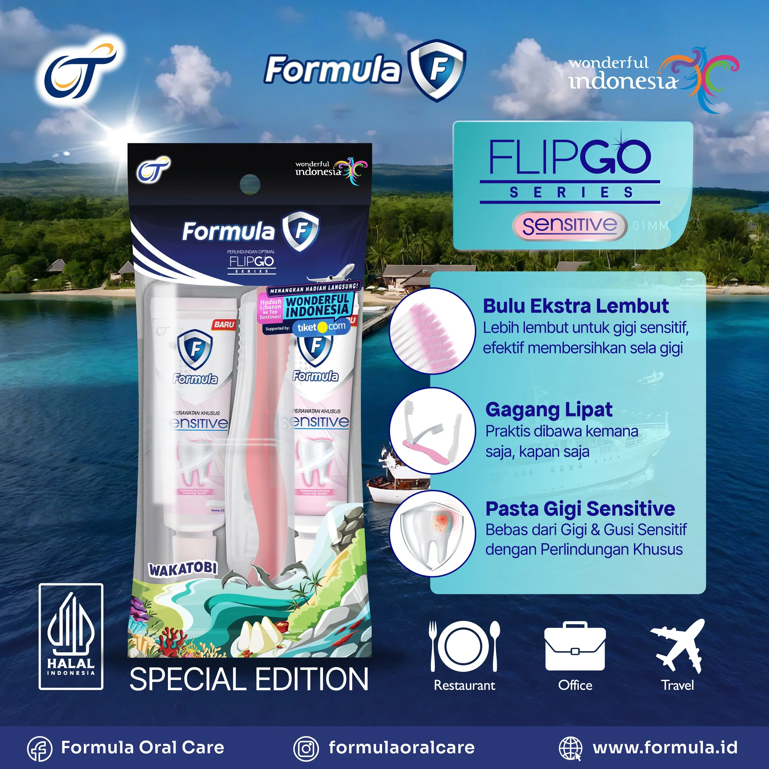 FORMULA SIKAT GIGI FLIPGO X WONDERFUL INDONESIA SENSITIVE (WAKATOBI) - TRAVEL PACK
