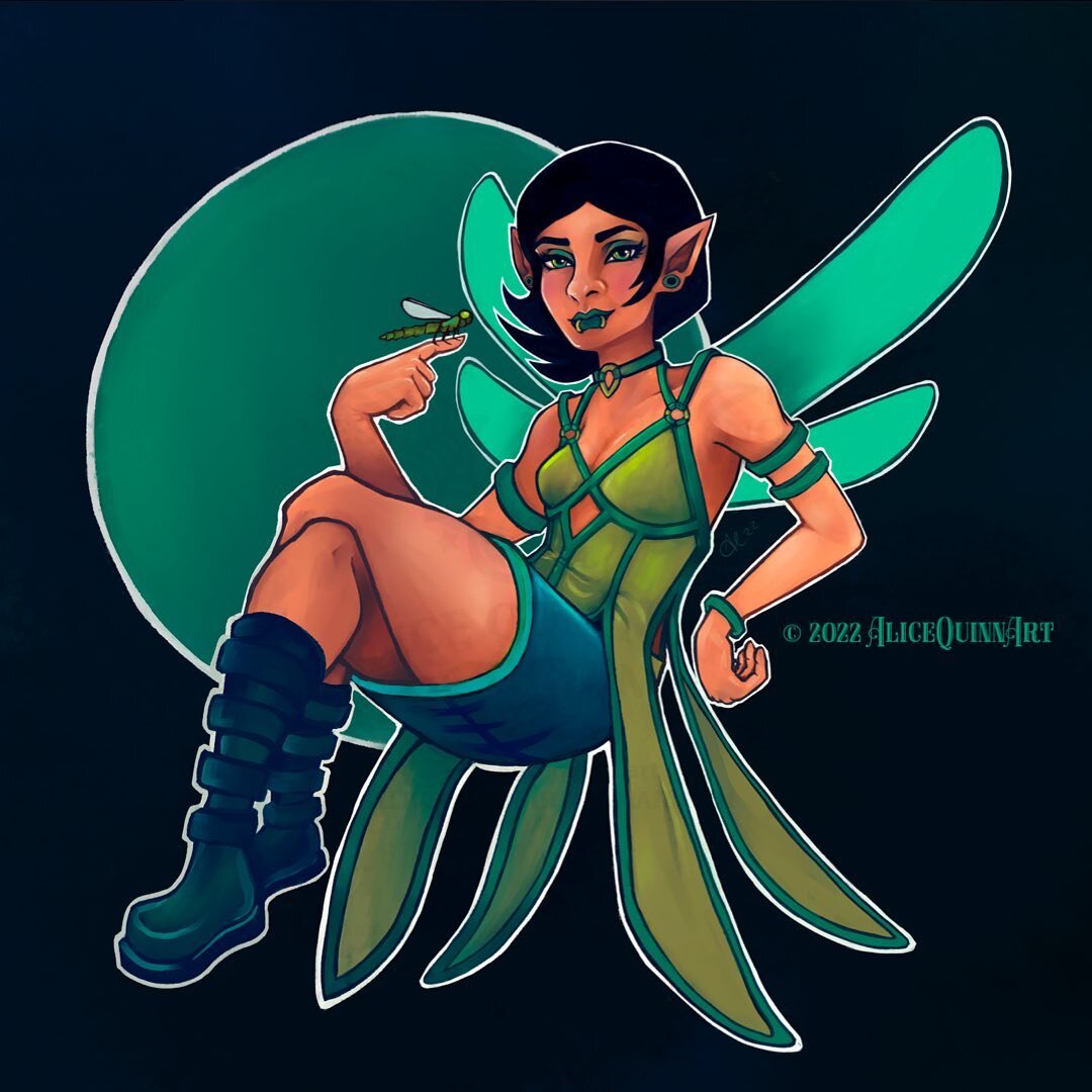 &ldquo;E-Fairy&rdquo;
Been sitting on this almost completed piece for a while, she was in my June recap but she predates even that. 

#egirl #fairy #electronicfairy #greenfairy #dragonflyfairy #fairyart #fantasyart #modernmythology #alicequinnart #gr