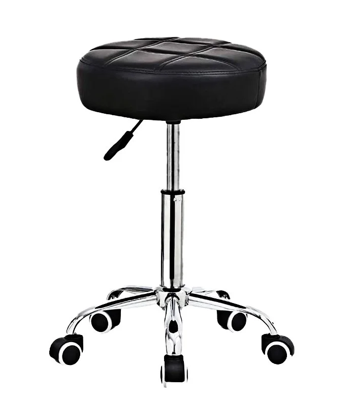Round Rolling Stool Chair PU Leather Height Adjustable Shop Stool Swivel Drafting Work SPA Medical Salon Stools with Wheels Office Chair Black