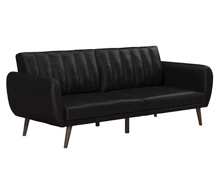 Novogratz Brittany Futon, Convertible Sofa & Couch, Black Faux Leather