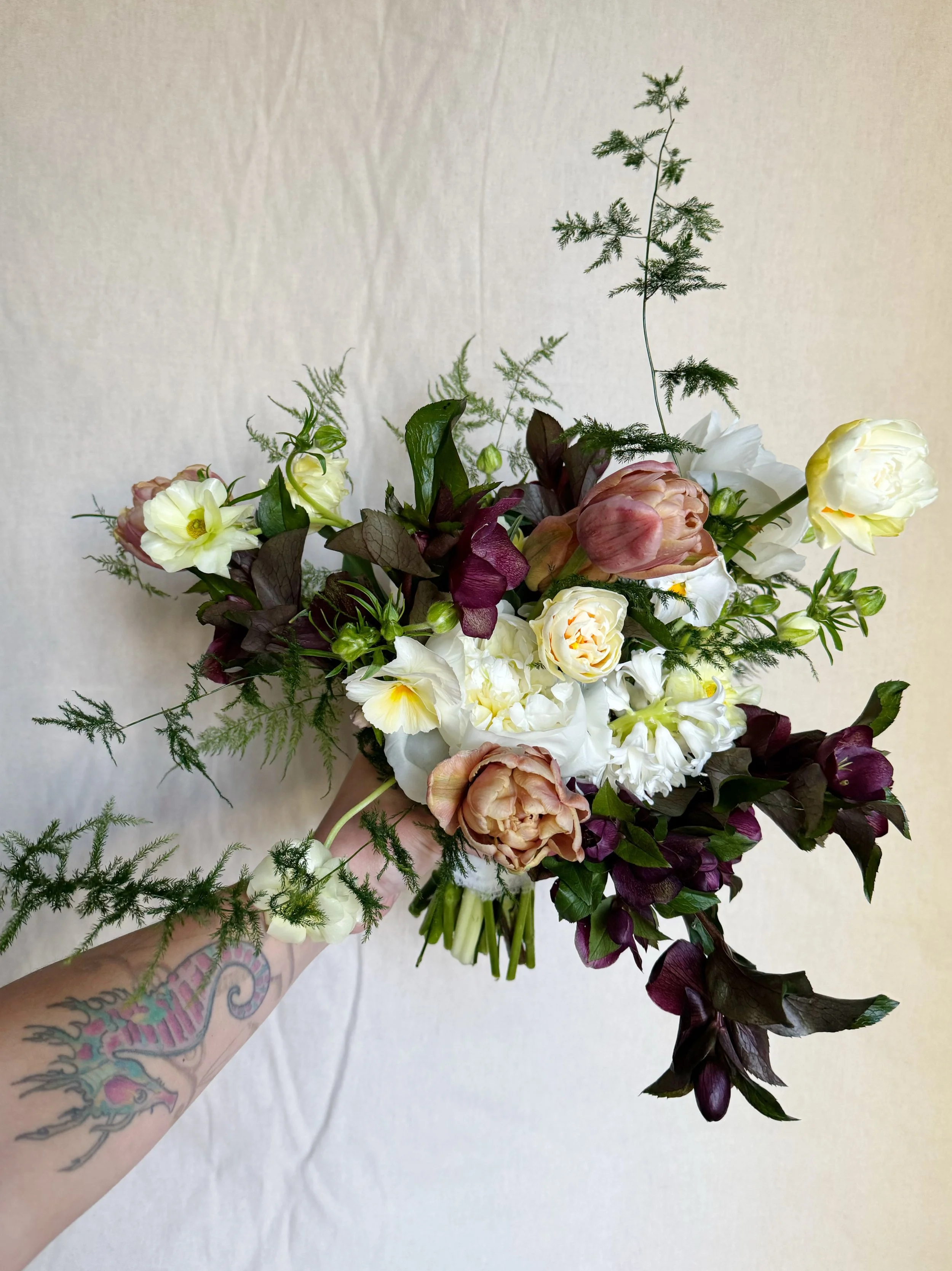 earthy moody organic bridal bouquet, plums, toffee, cream white moandcofloral park city florist 