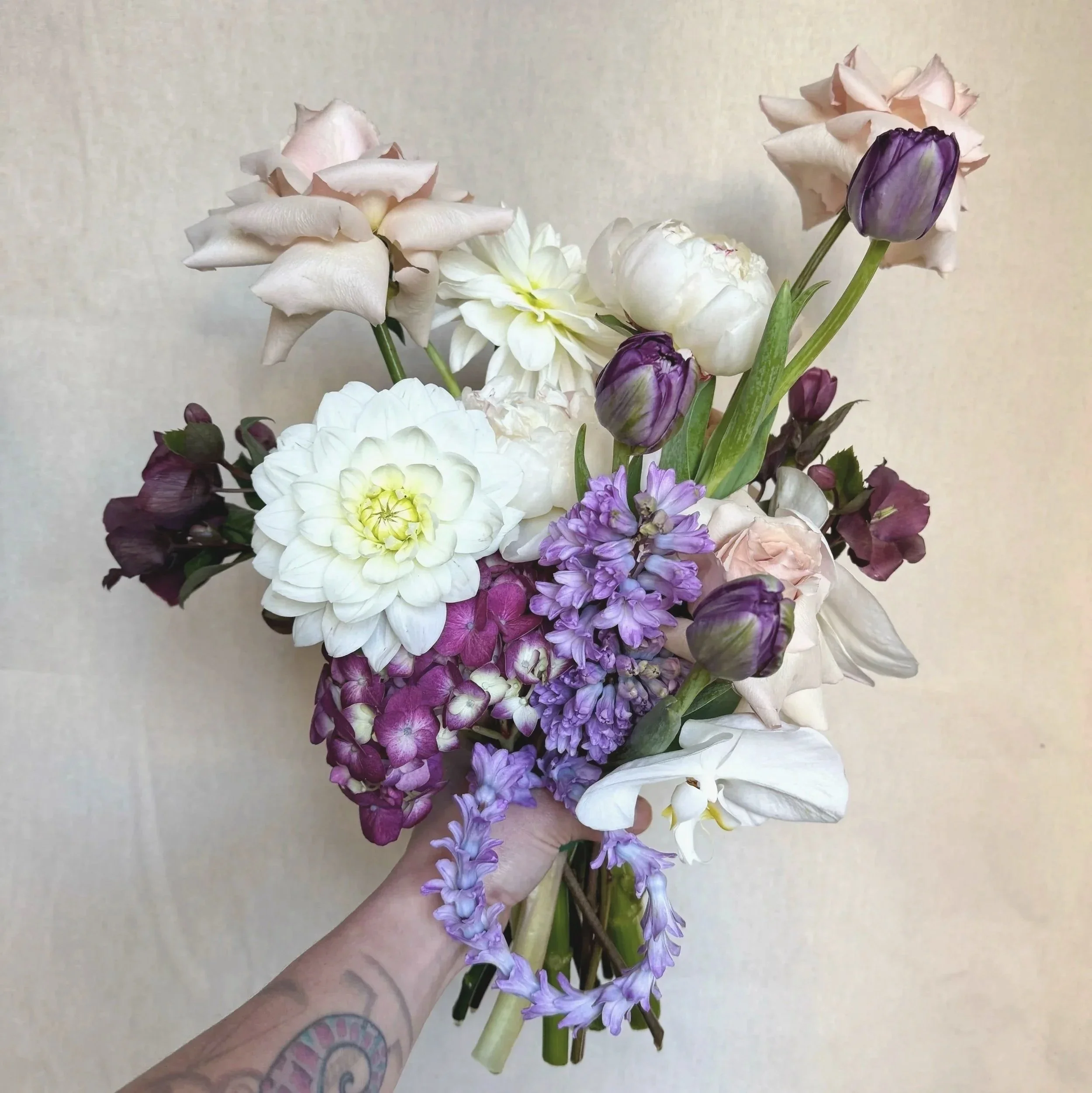 Bridal bouquet organic modern white, cream, purples, park city utah