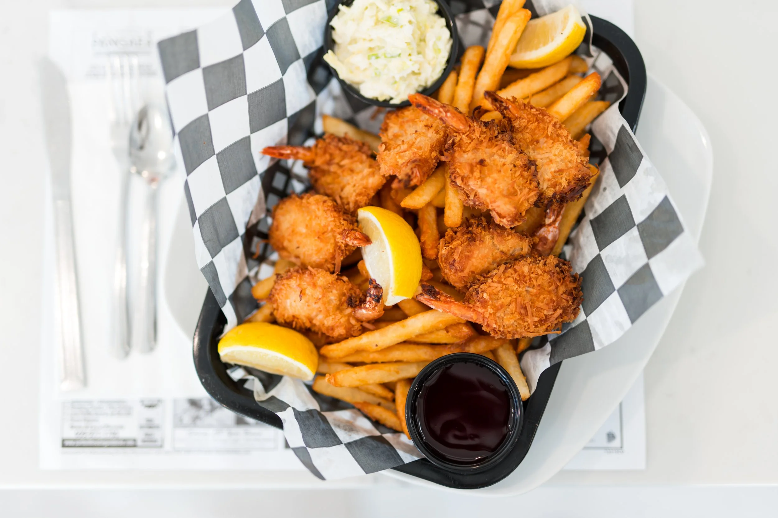 Fried Coconut Shrimp Basket at Scojo's in Surf City New Jersey 
