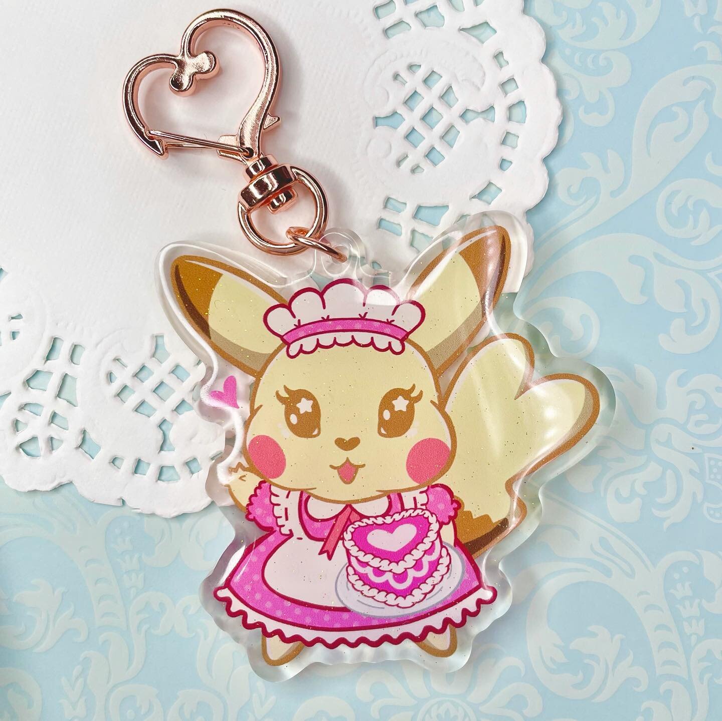 Pastel Pikachu Maid 💕 
Glitter keychains and holographic stickers are in the shop now! 
#kawaiipokemon #pikachu #pokemon #pastelaesthetic