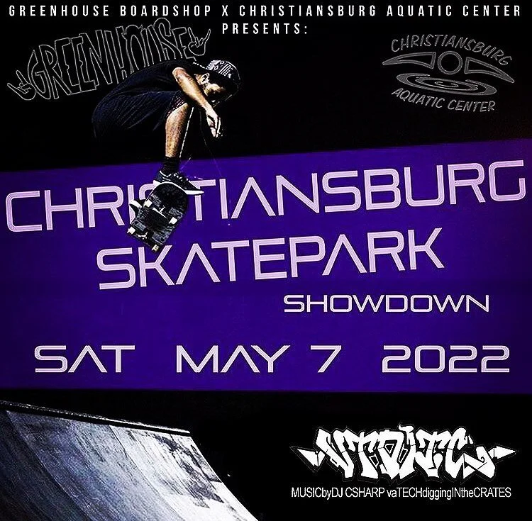 We&rsquo;re geeked to be providing the vibrations later today at the @greenhouseboardshop &amp; @christiansburgaquaticcenter Christiansburg Skatepark Showdown! Signups and 🎶 start at 6 &amp; the contest starts at 7. 🚫💤! - C