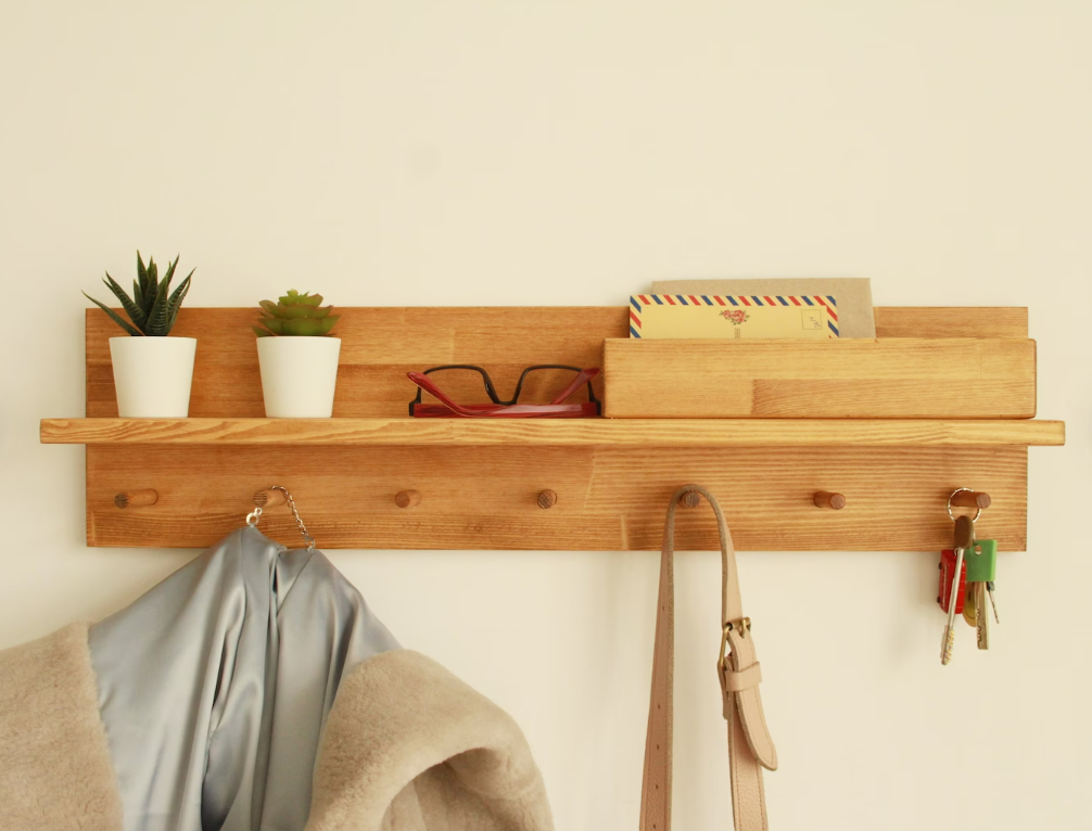 Wooden Peg Coat Rack Entryway Organization