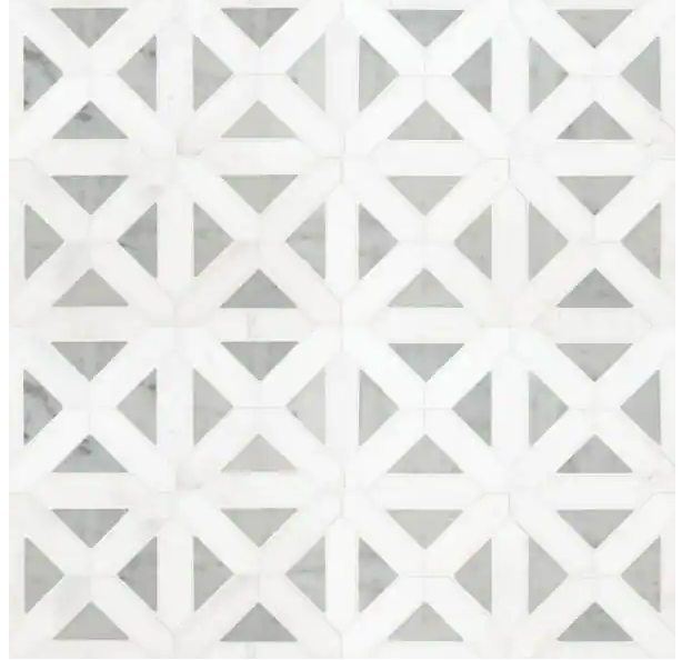  Geometrica 6 in. x 6 in. Bianco Dolomite Polished Marble Mesh-Mounted Mosaic Tile 
