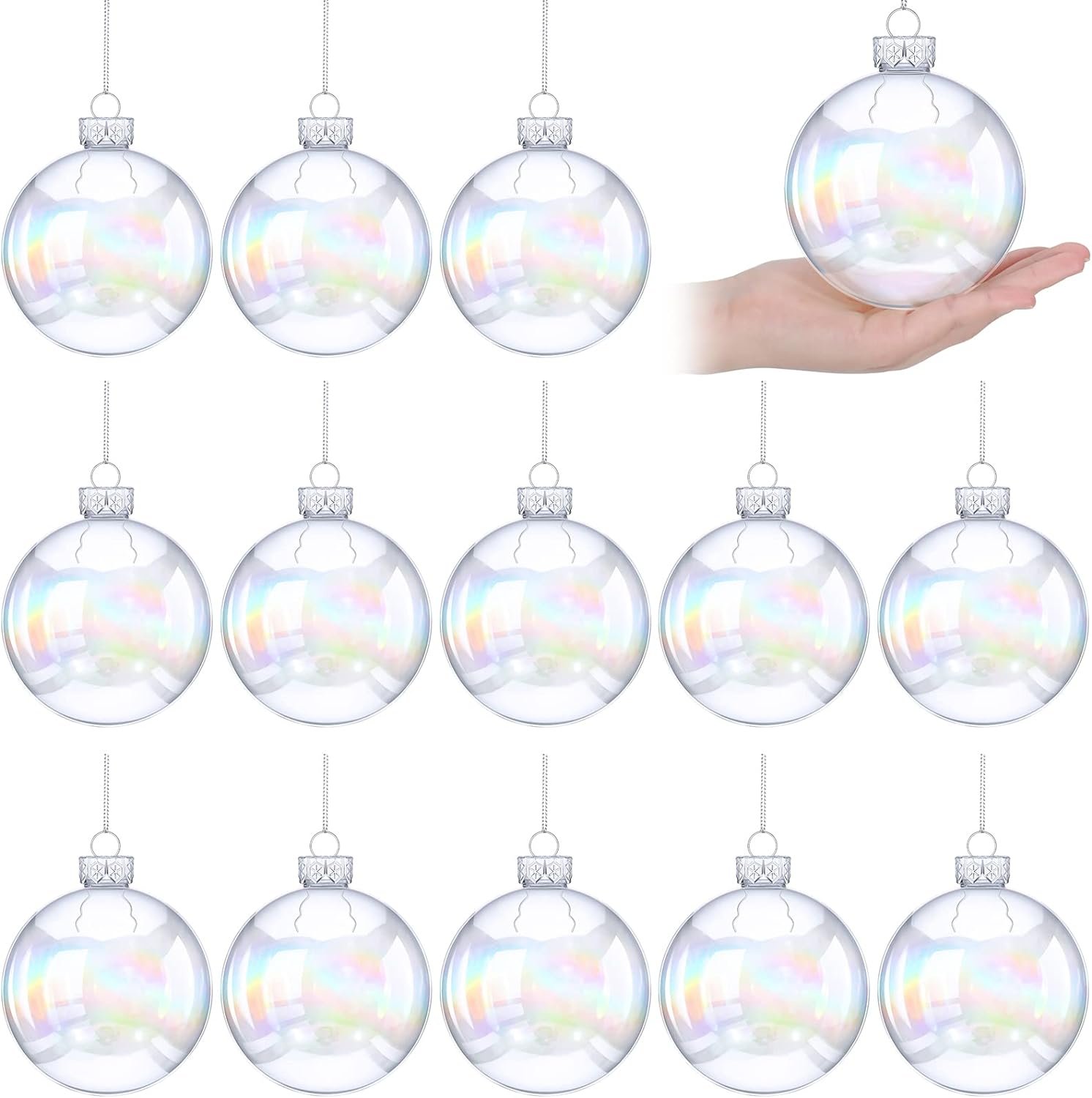 Christmas Iridescent Plastic Ornaments - 12 Pcs, 4"