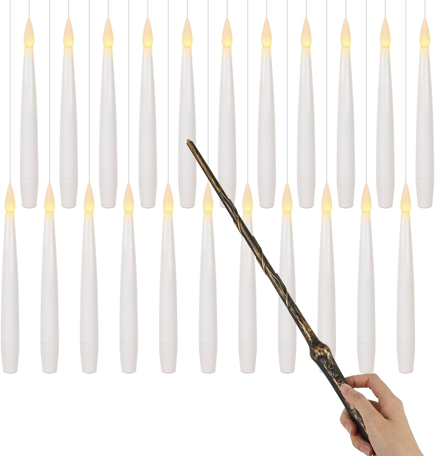 Flameless Taper Floating Candle with Magic Wand Remote - 22 Pcs, 6.1"