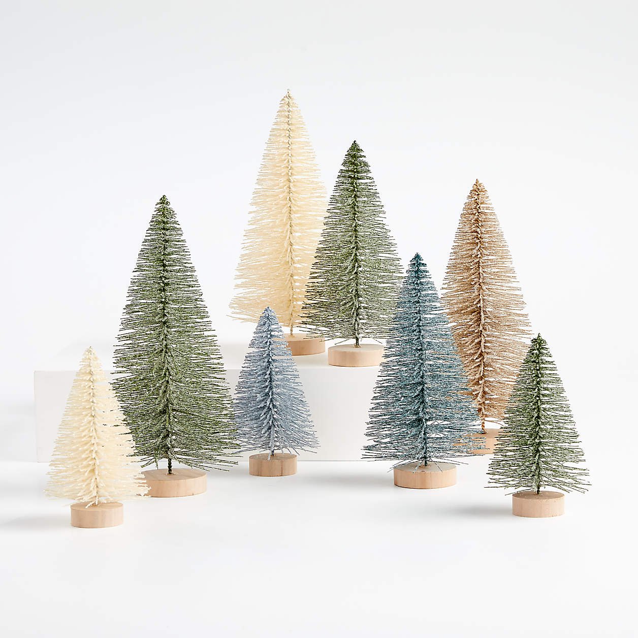Sage and Silver Bottle Brush Christmas Trees, Set of 8 - Crate &amp; Barrel