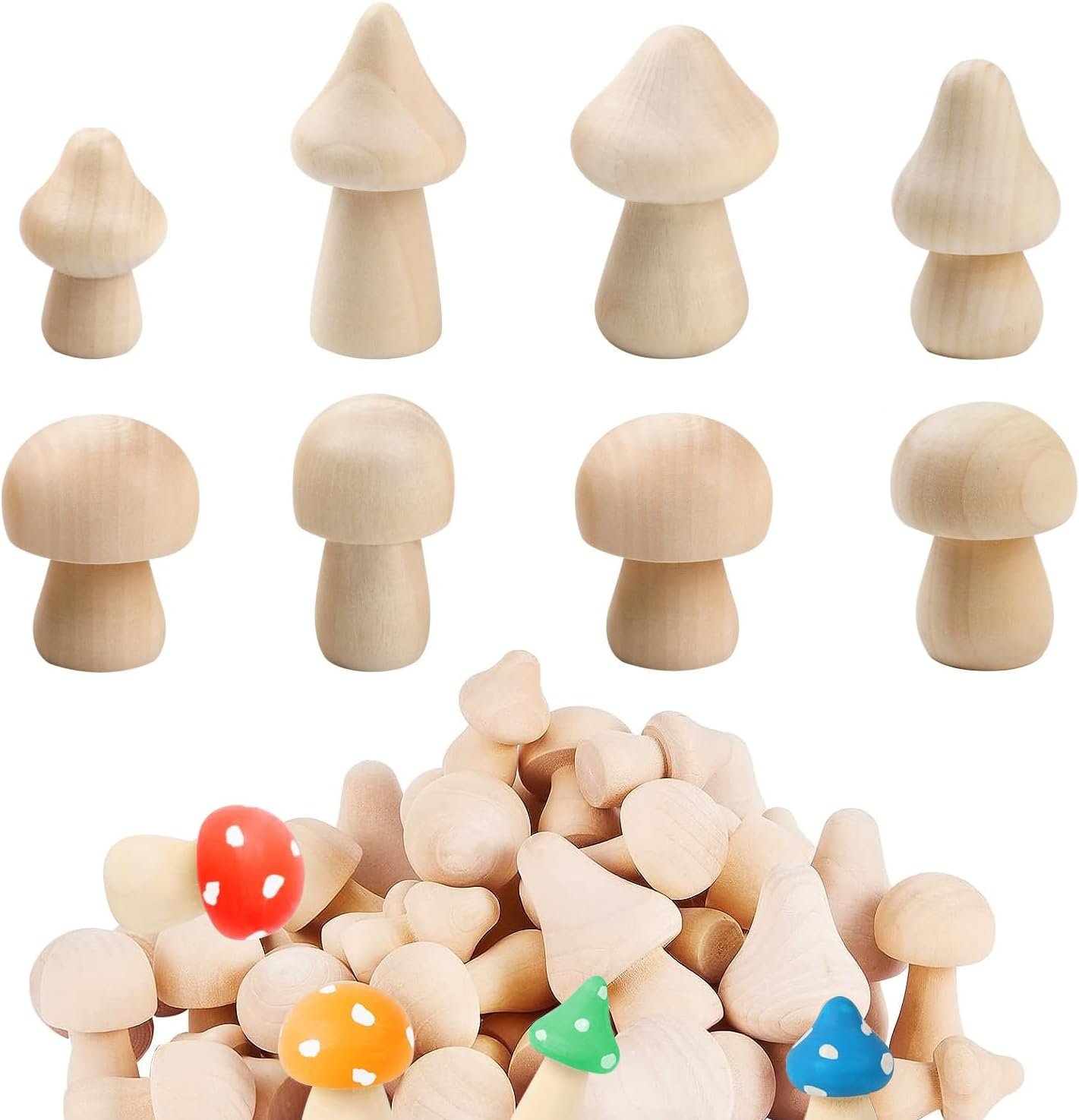 Asaisimg 40 Pcs Unfinished Wooden Mushroom, Paintable Natural Mini Wood Mushrooms, Various Sizes Wood Mushroom Figures for Arts and Crafts, Paint DIY Projects Ornaments