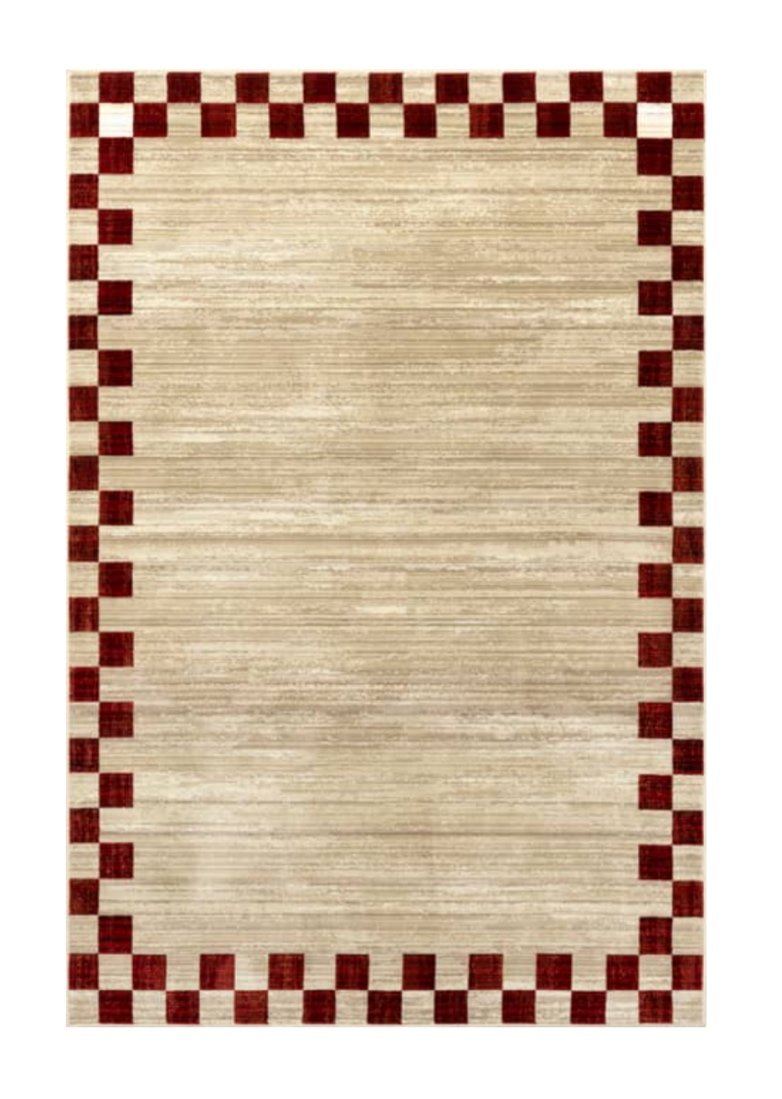 Red Pompeii Checked Border Area Rug