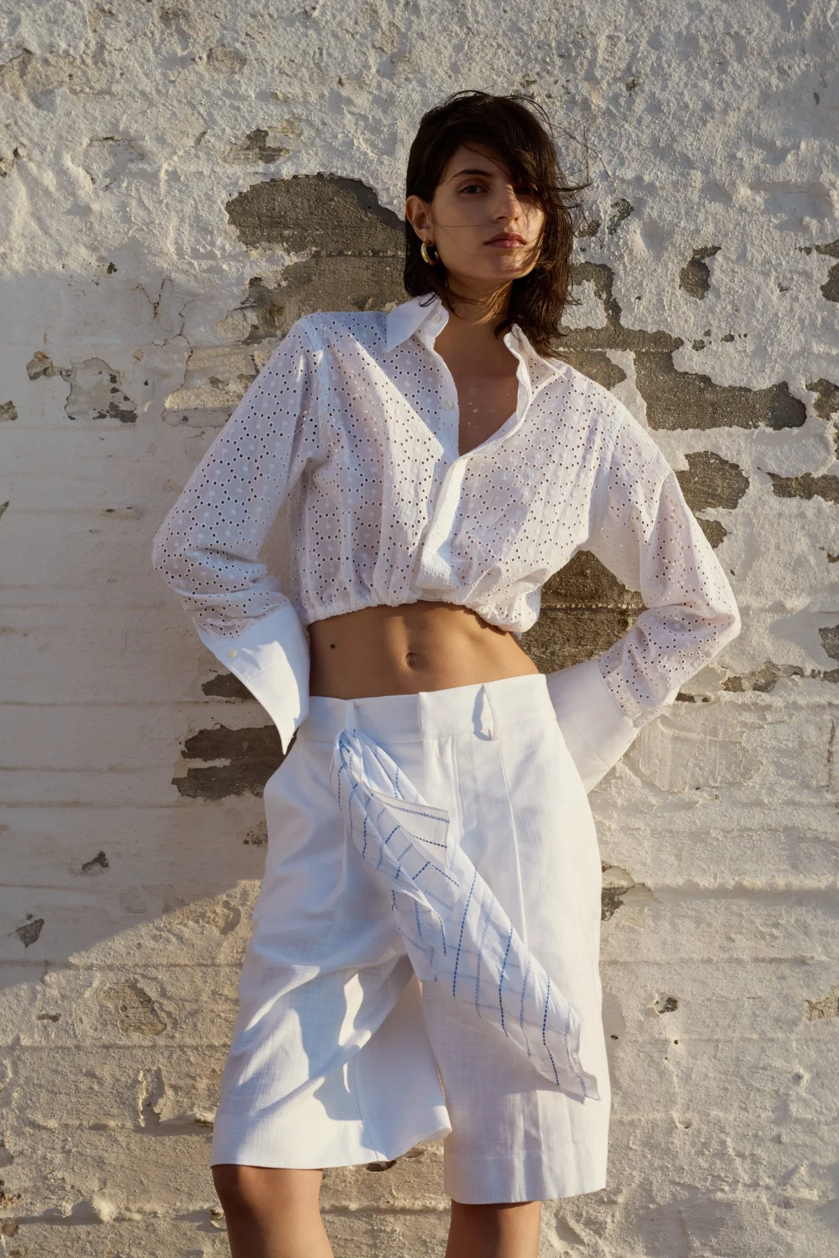 Crop Signature Button Up Broderie