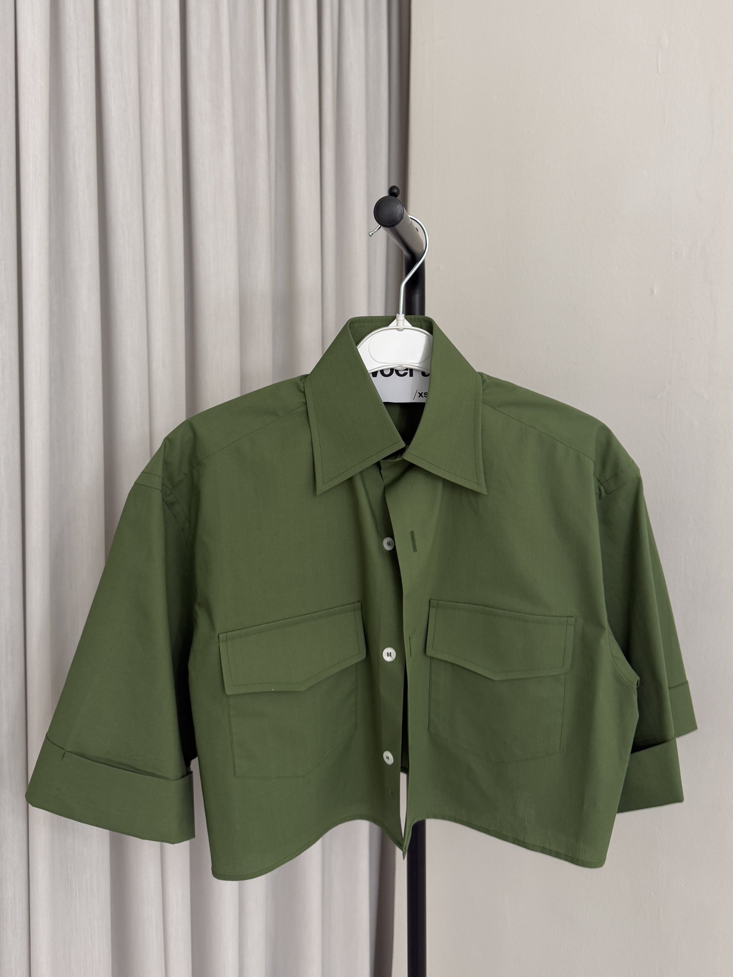 Crop Safari Button Up Olive Green