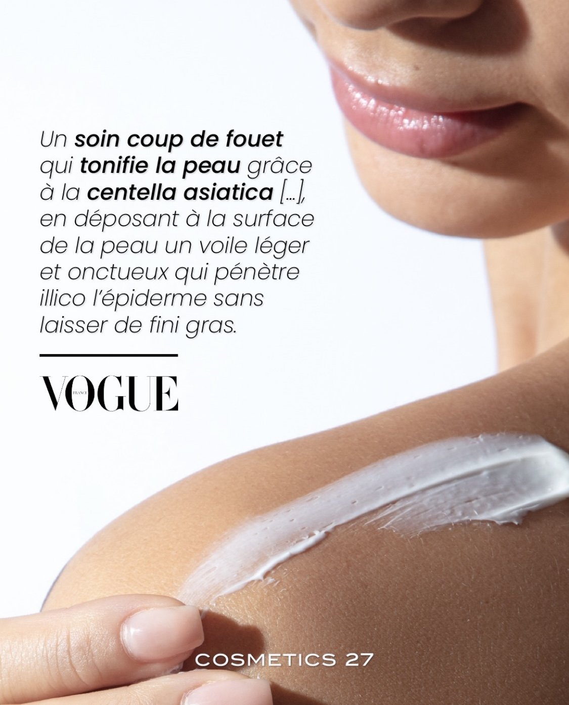 Parution dans le magazine Vogue d'une photo réalisée pour la marque Cosmetic 27 lors du lancement de son nouveau produit.