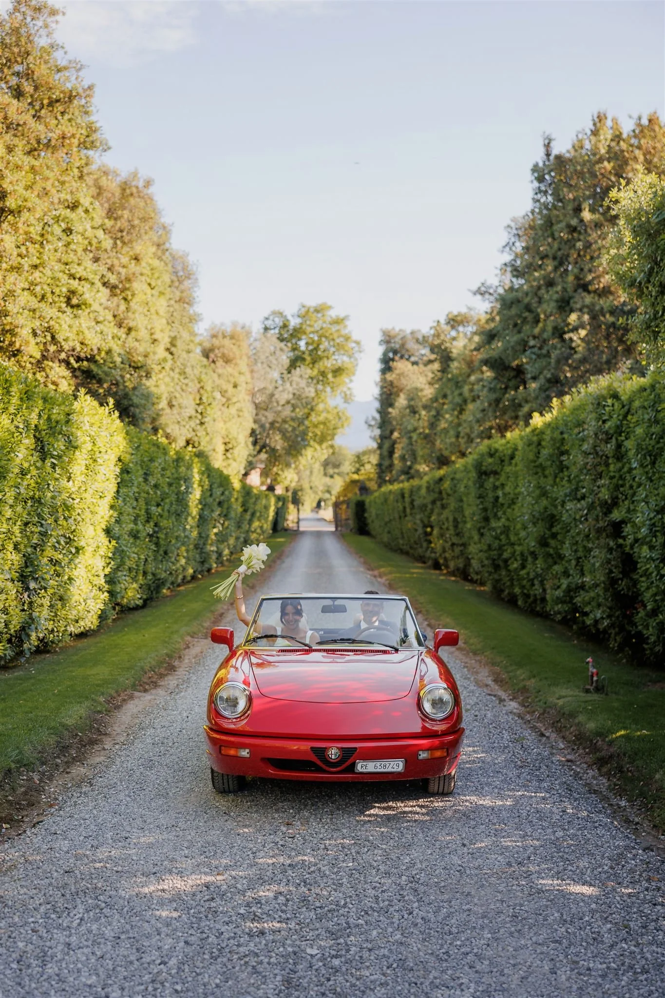 Just married in a vintage car 