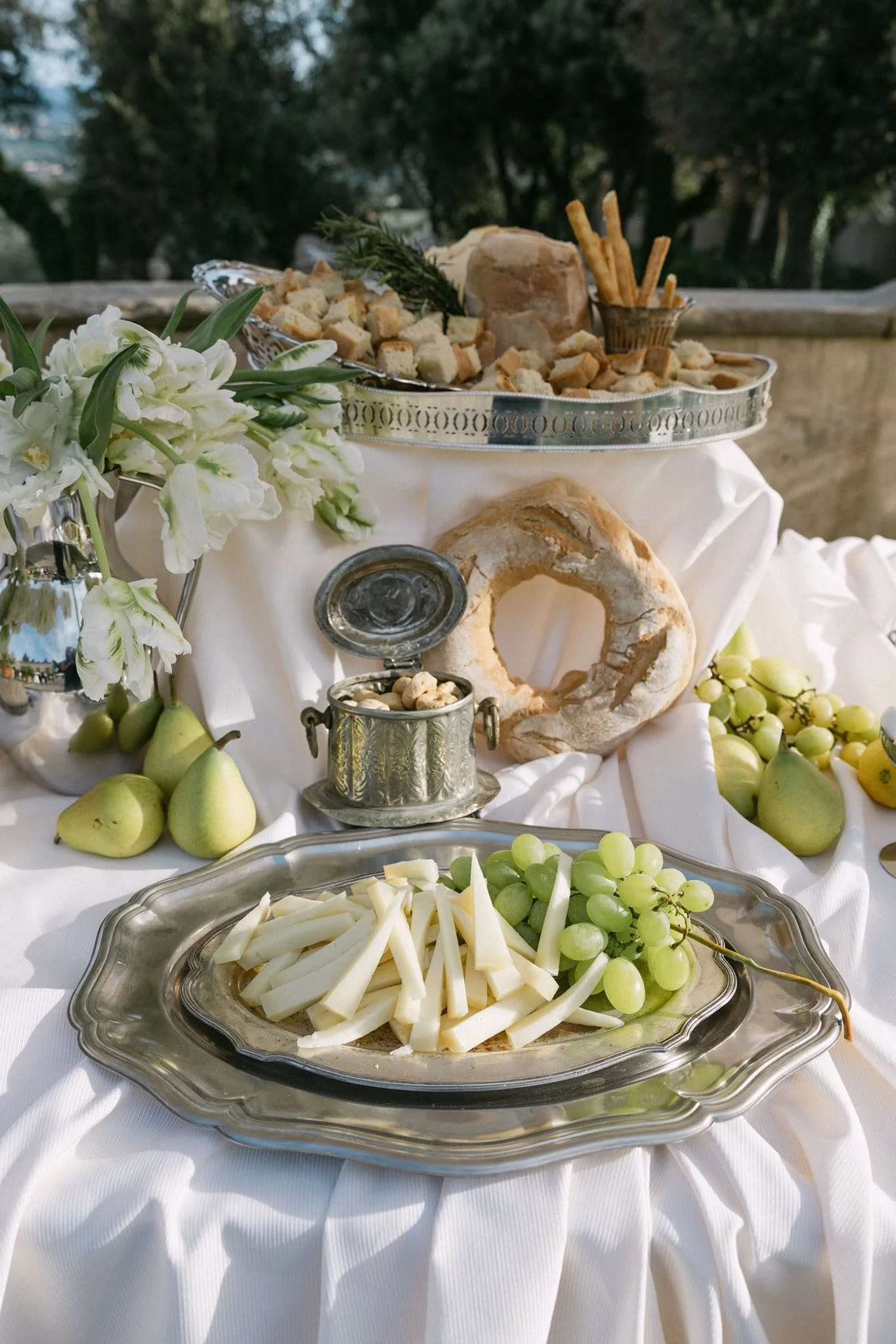 Draped tables at an elegant Italian wedding welcome party