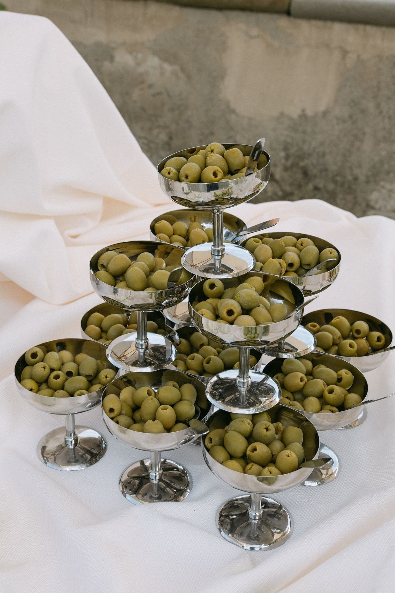 Olive tower in silver cups 