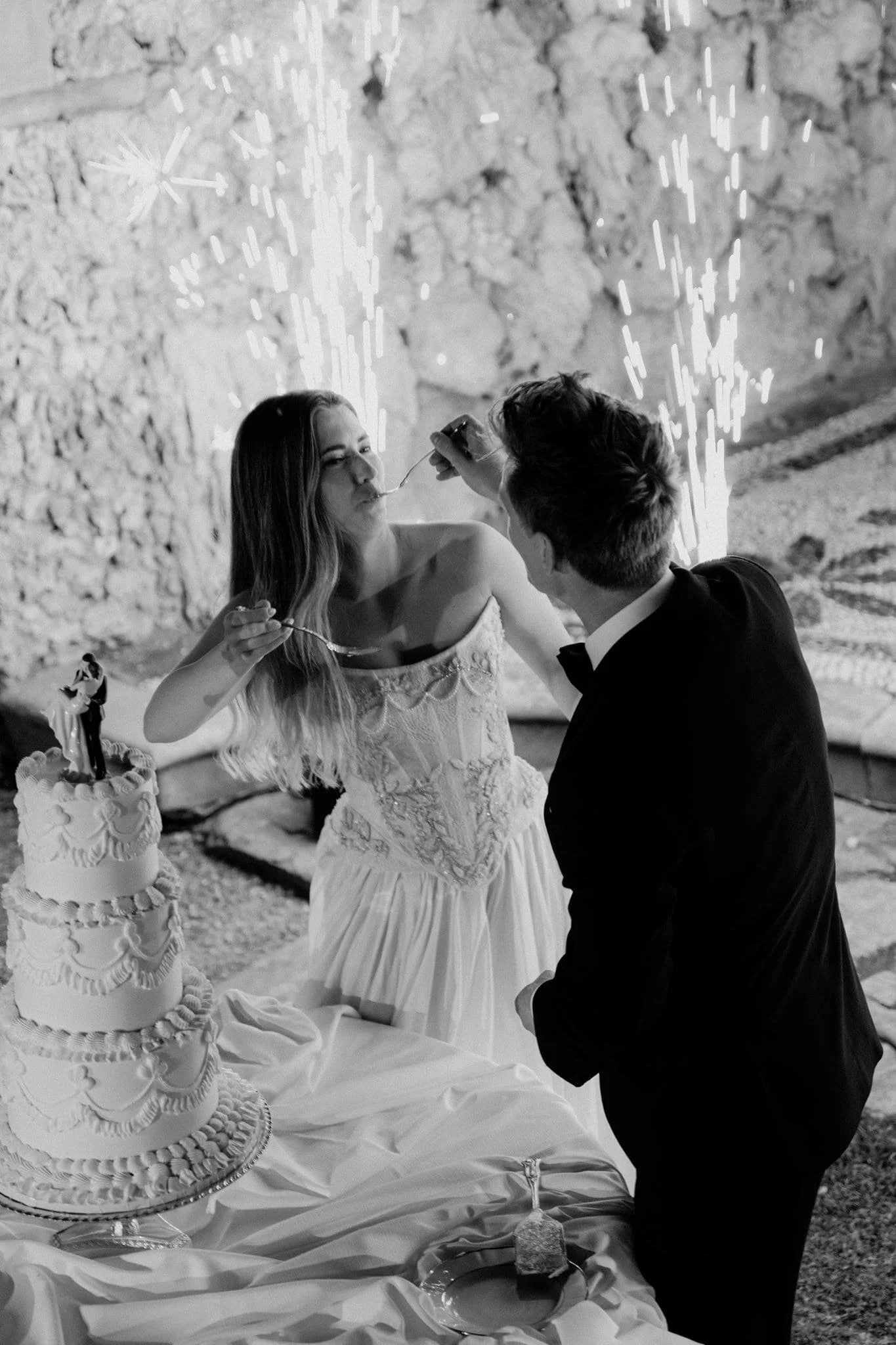 Multi-tier wedding cake at a destination wedding in Tuscany