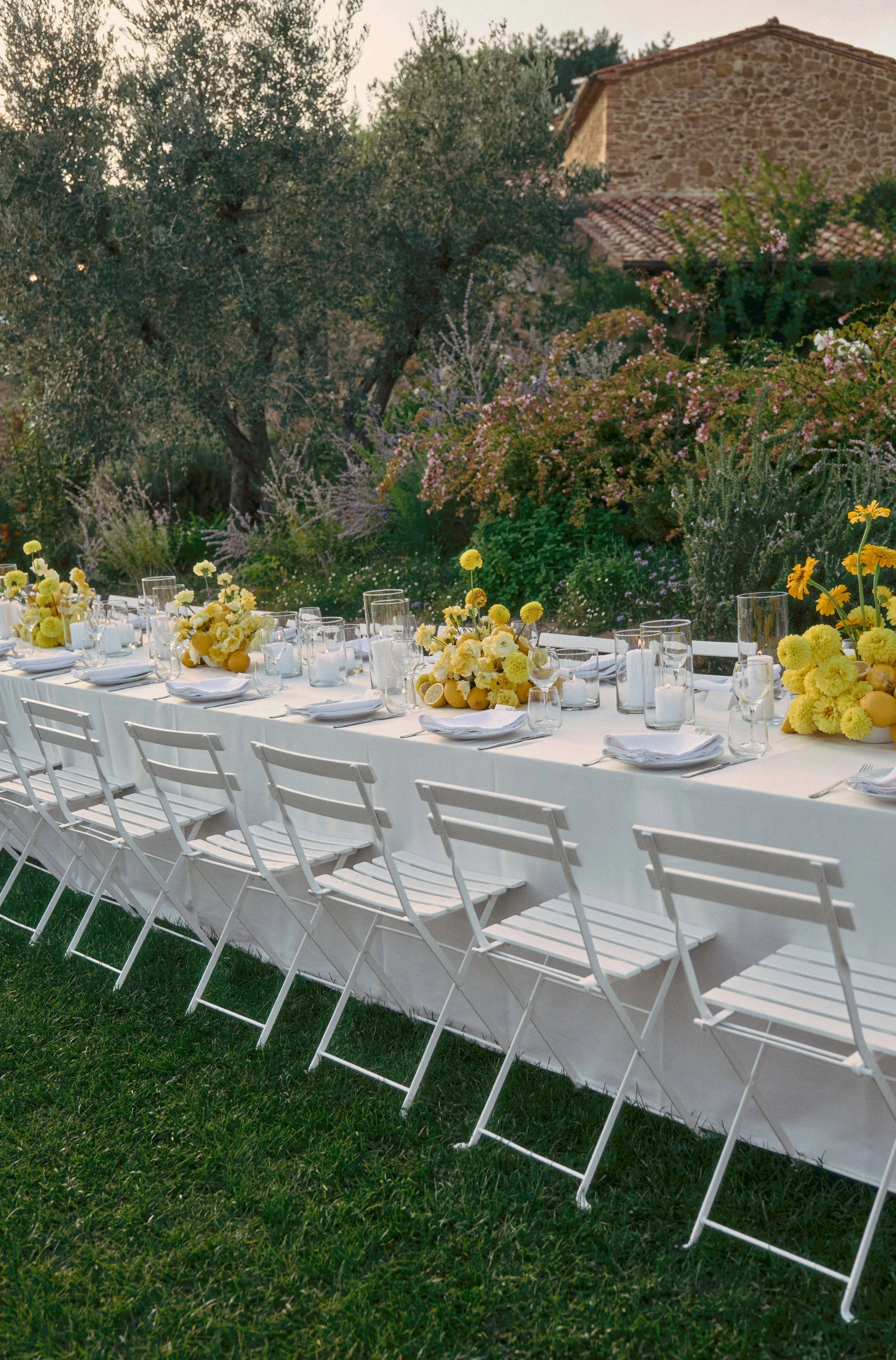 Tuscan Wedding Welcome Party with Yellow Flowers