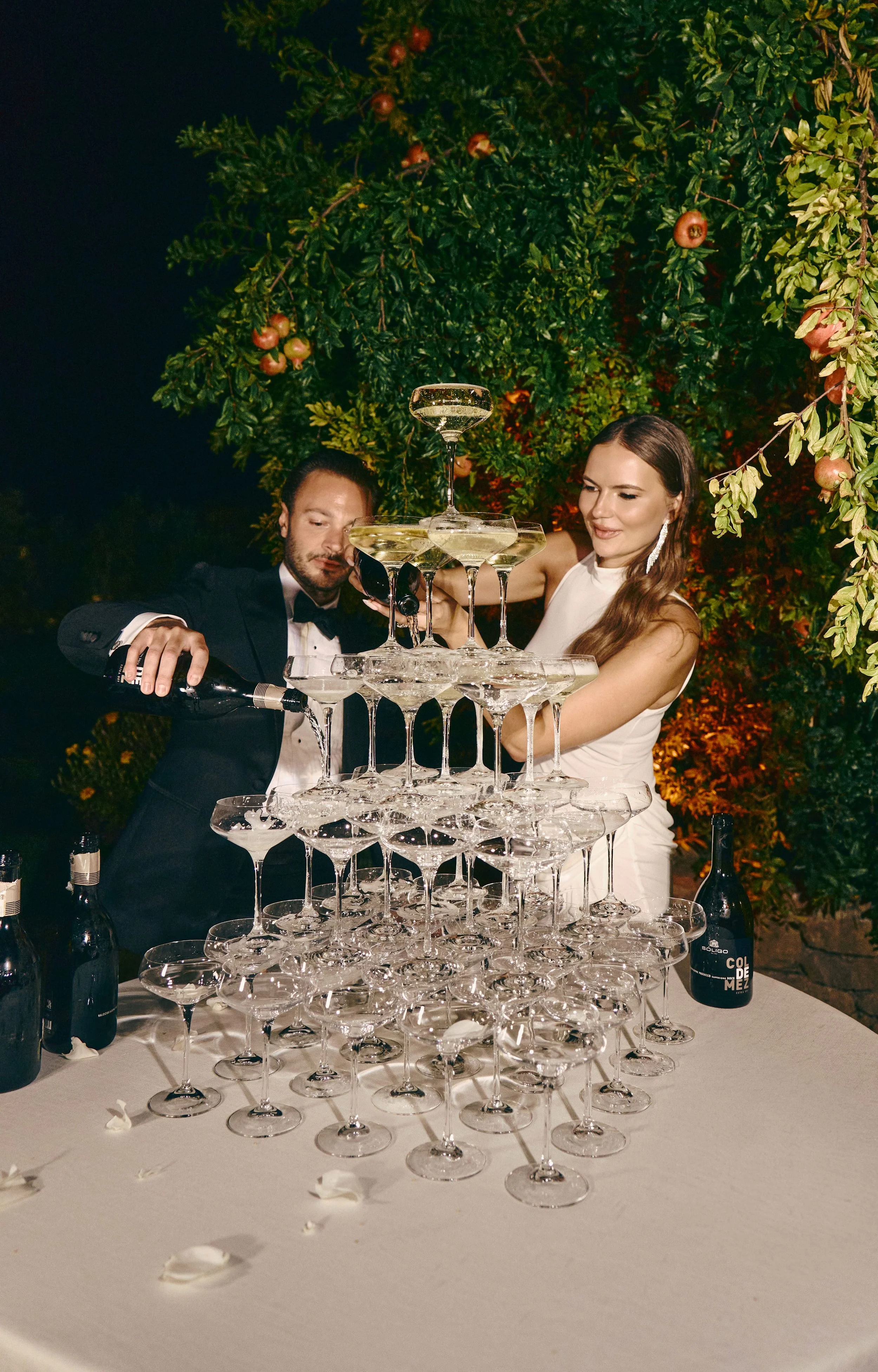 Champagne Tower at an Italian Destination Wedding