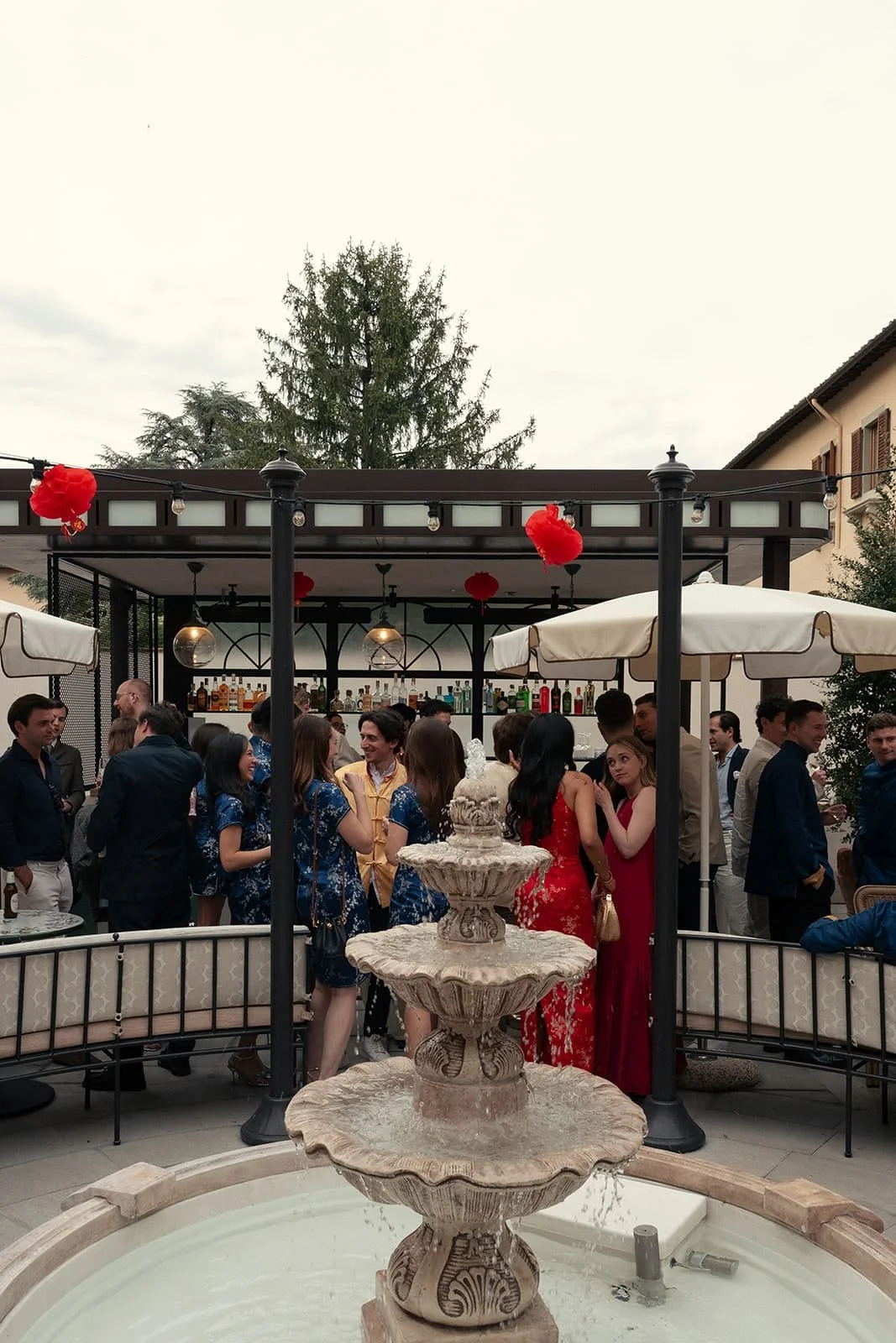 Wedding guests enjoying a relaxed welcome evening at The Hoxton Florence