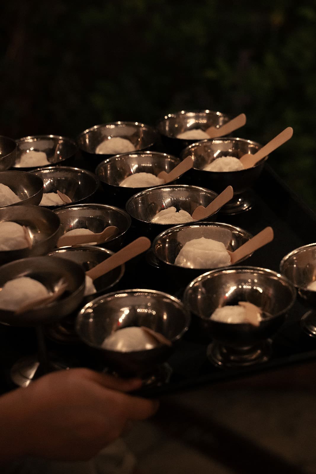 Lemon gelato in silver cups