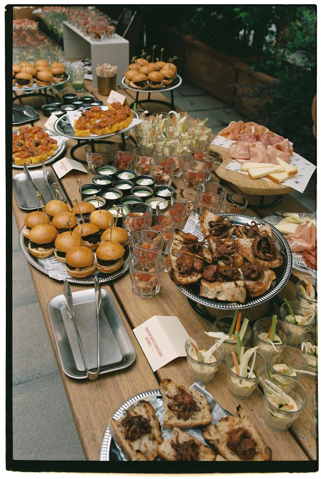 Italian food buffet styled for an elegant wedding welcome dinner in Florence