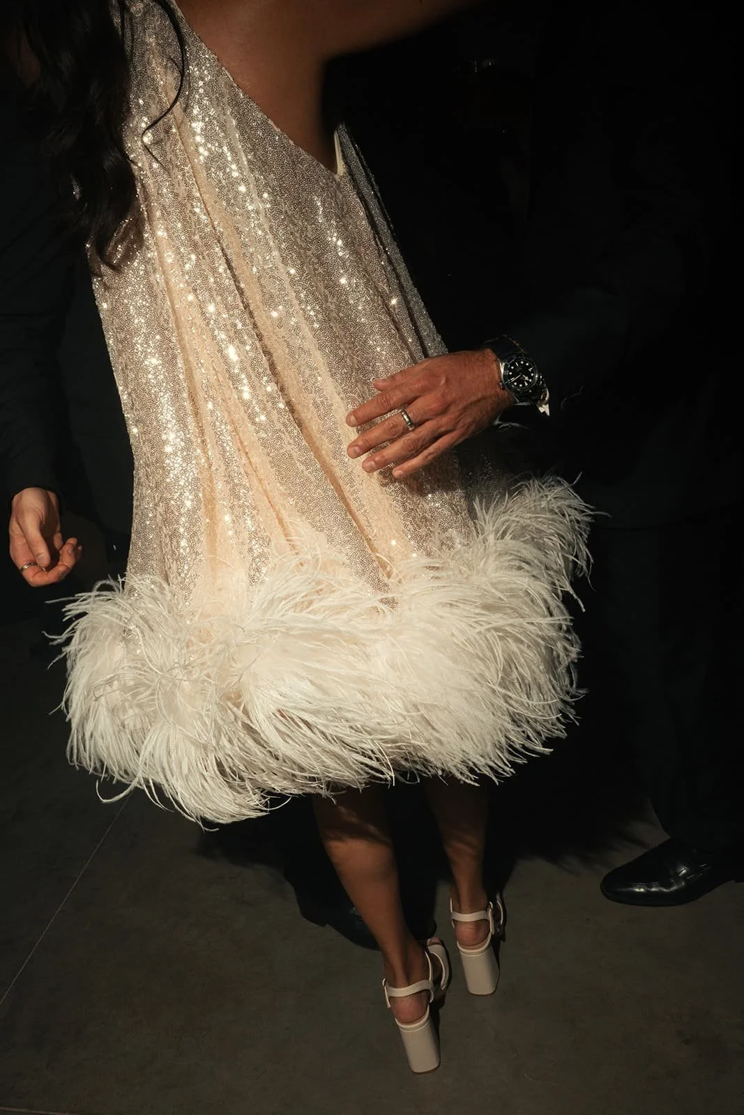 Bride second dress with sparkles and feathers 