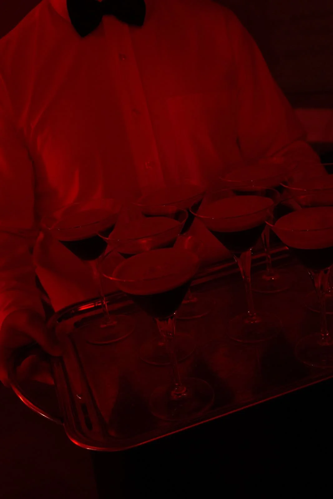 Espresso martini trays welcoming guests to the wedding dance floor