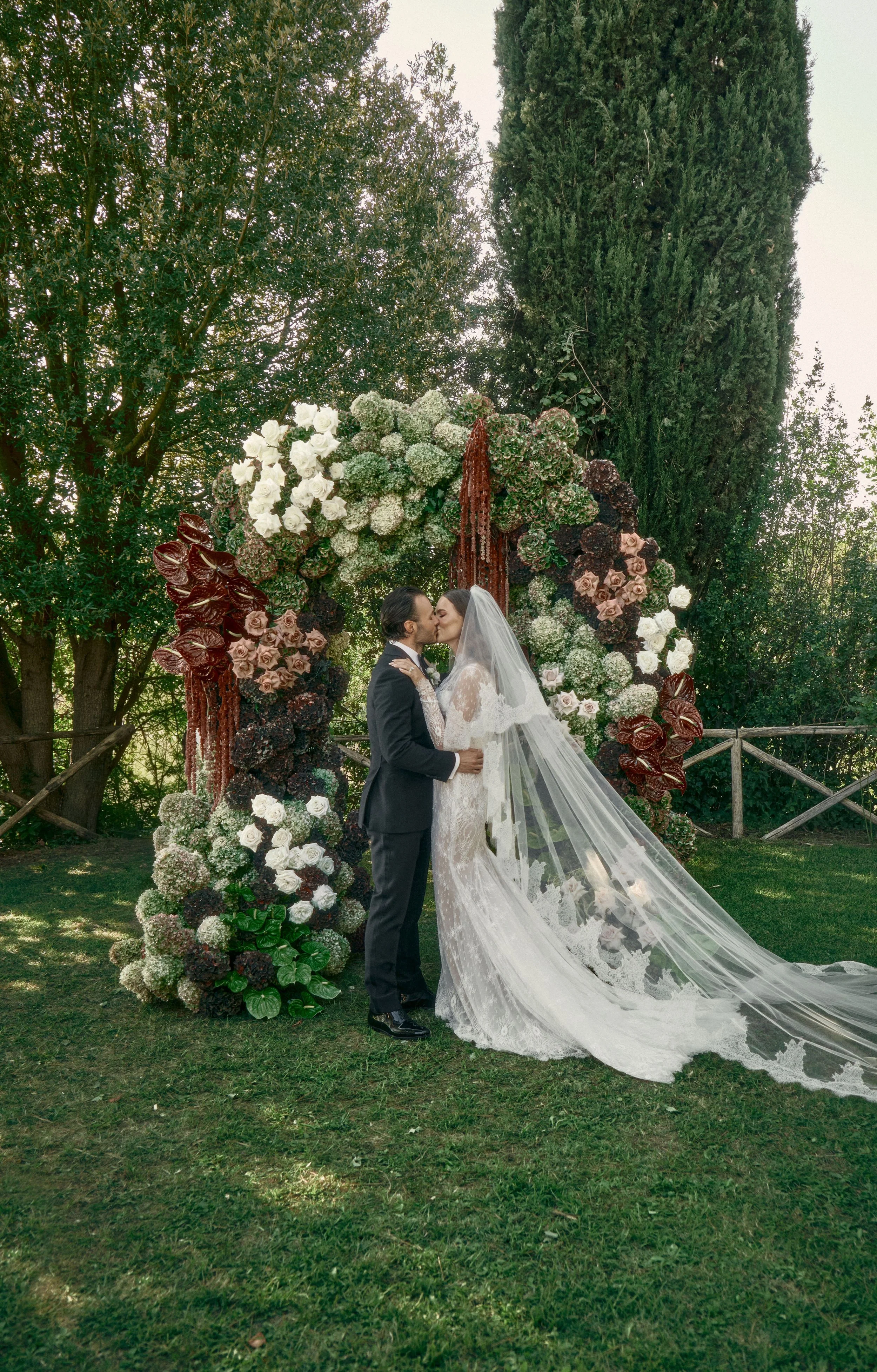 Romantic Wedding Ceremony Arch green, burgundy, pink and white