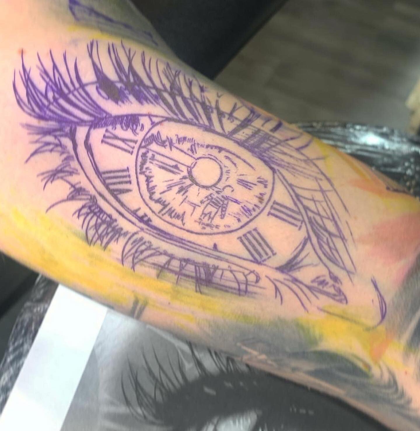Had fun with this! Inner bicep.. ouch! Thanks Jean-Paul! For his son. Sleeve almost finished!! 

@kwadron 
@worldfamousink 
@inkbooster 
@stencilstuff