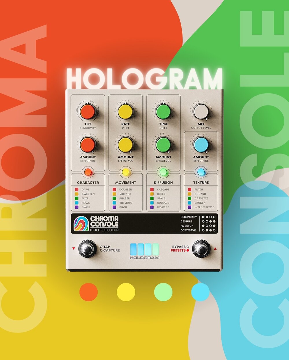 🔴🟡🟢🔵 @hologram_electronics Chroma Console Review is out now!
🎛️ What amazing follow up to the beloved Microcosm! The Chroma Console is a multi-effects pedal that lets you design your own effects chains by using the 20! different effects made by 