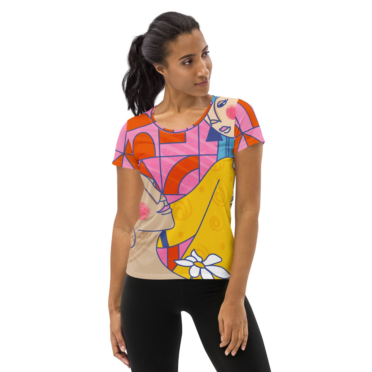Bright Multicolor All-Over Print Women's Athletic T-shirt with Art Print —  Veronika Czimmermann