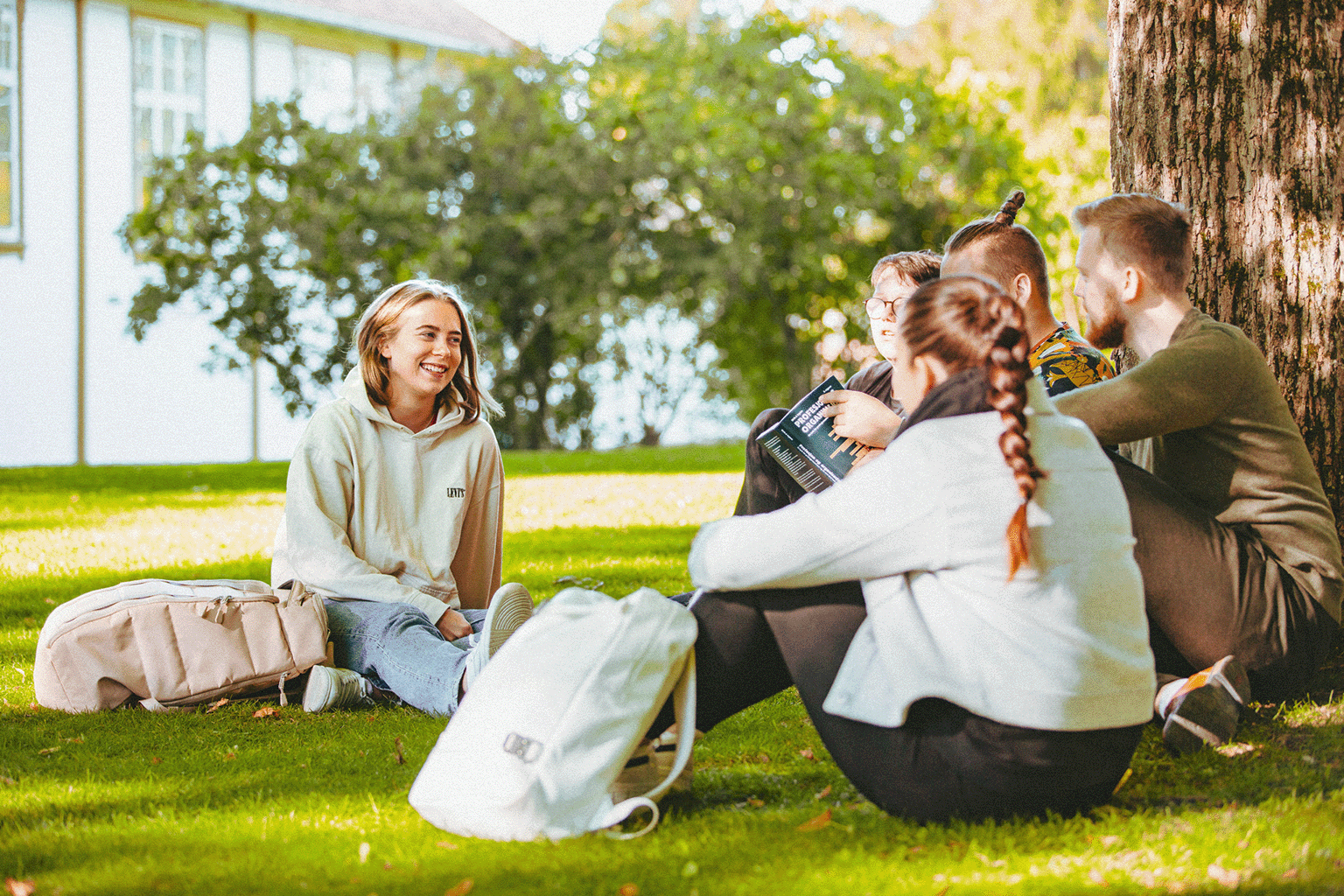 Studenter som leser utenfor campus