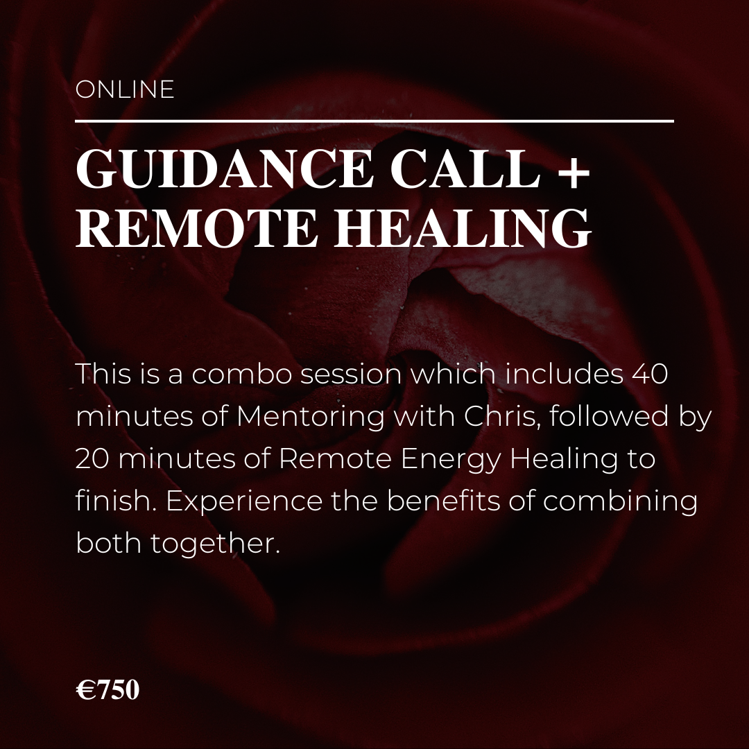 Online guidance call and remote healing session advertisement.
