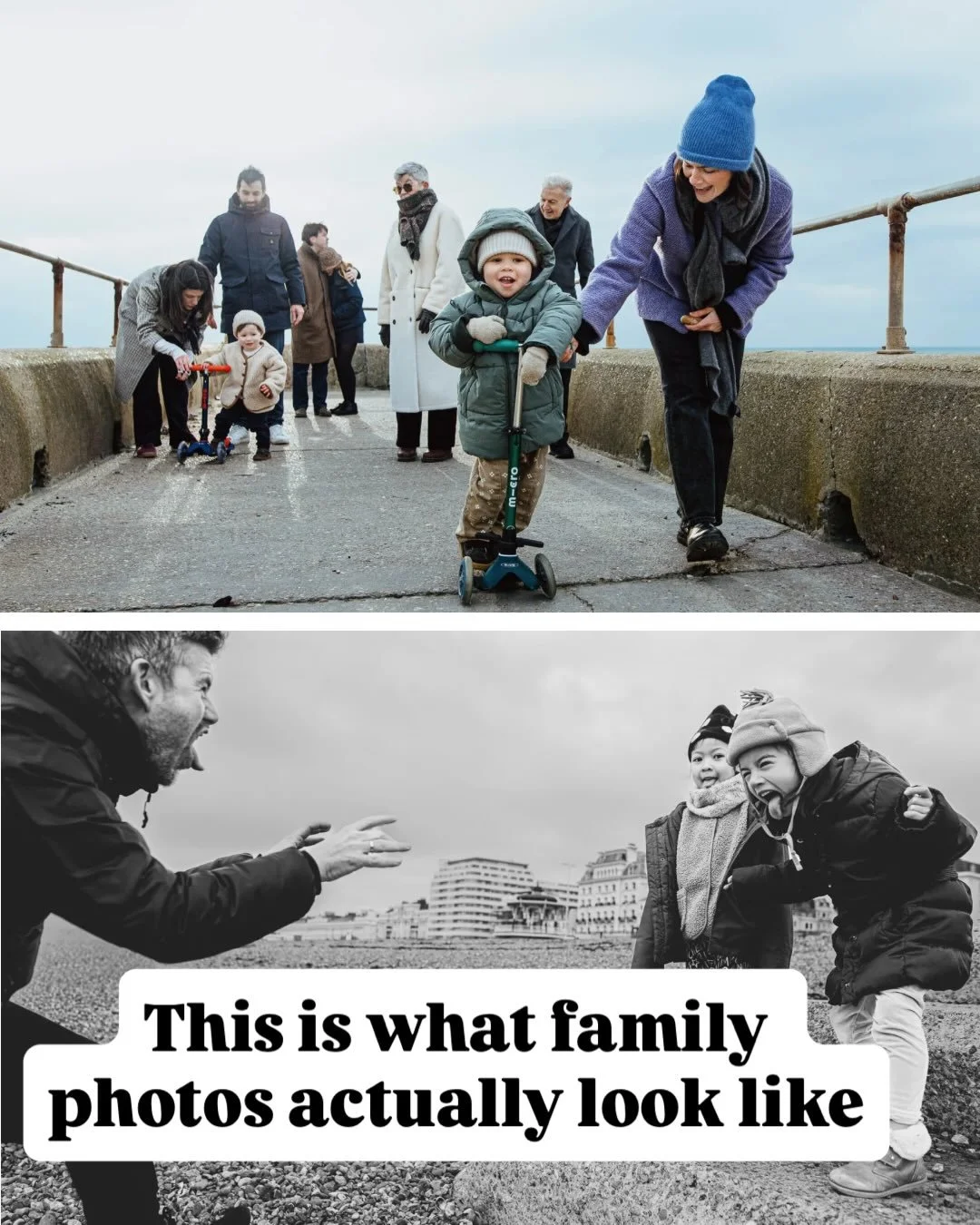 Cold day on Brighton beach a few weeks ago.

We walked, the kids threw pebbles, everyone stayed close. I could barely feel my fingers by the end - proper photography gloves are on the list for next winter. 

This is candid family photography - no pos