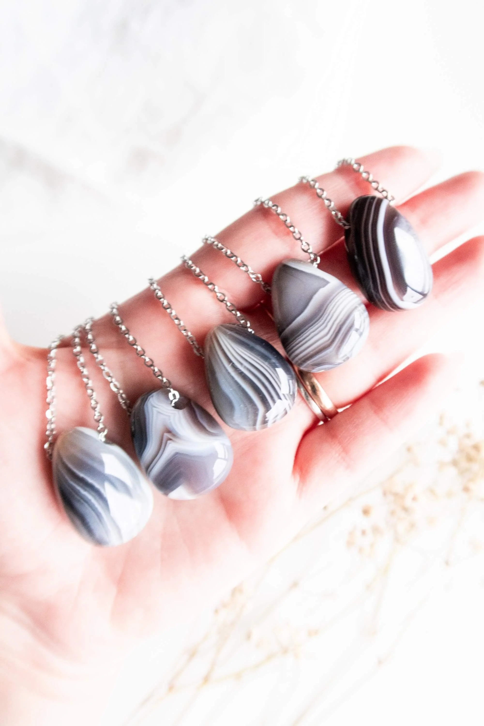 Collier Goutte En Agate Verte Opaque Et Agate Luisante - 38/40 Cm, Artisanat, Neuf Sans Emballage