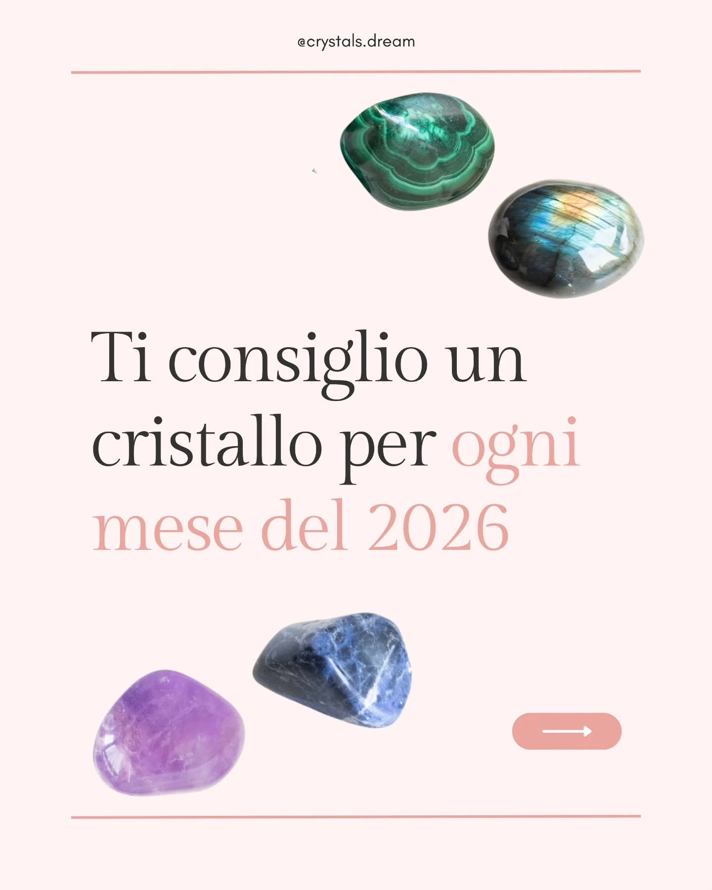 Ogni mese porta con se un'energia unica. ✨️ 
Ci sono momenti in cui ci serve radicamento, altri in cui abbiamo bisogno di chiarezza, protezione o semplicemente di rallentare.

In questo post ho selezionato per voi un cristallo per ogni mese del 2026 