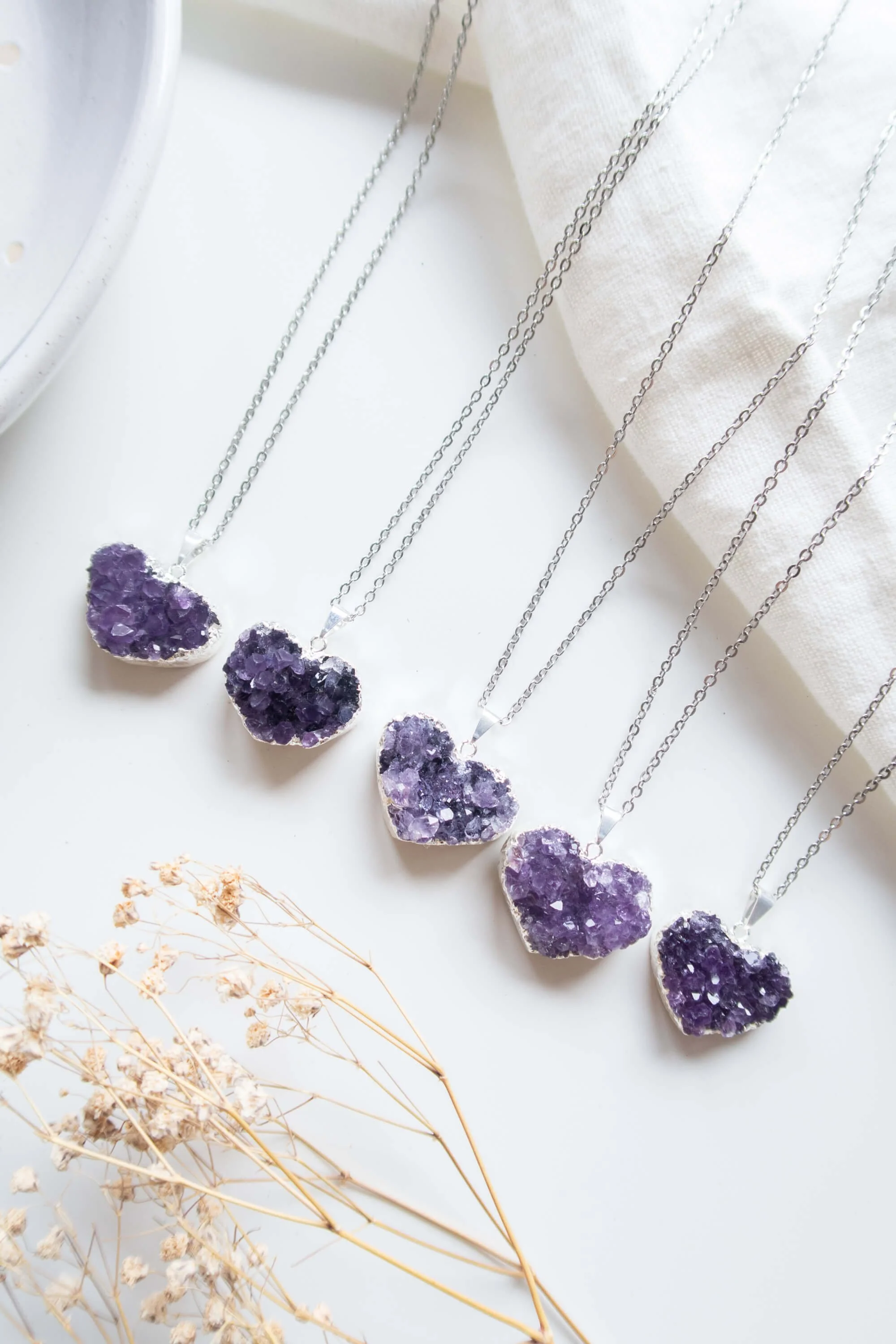 Collana con drusa di Ametista a forma di cuore