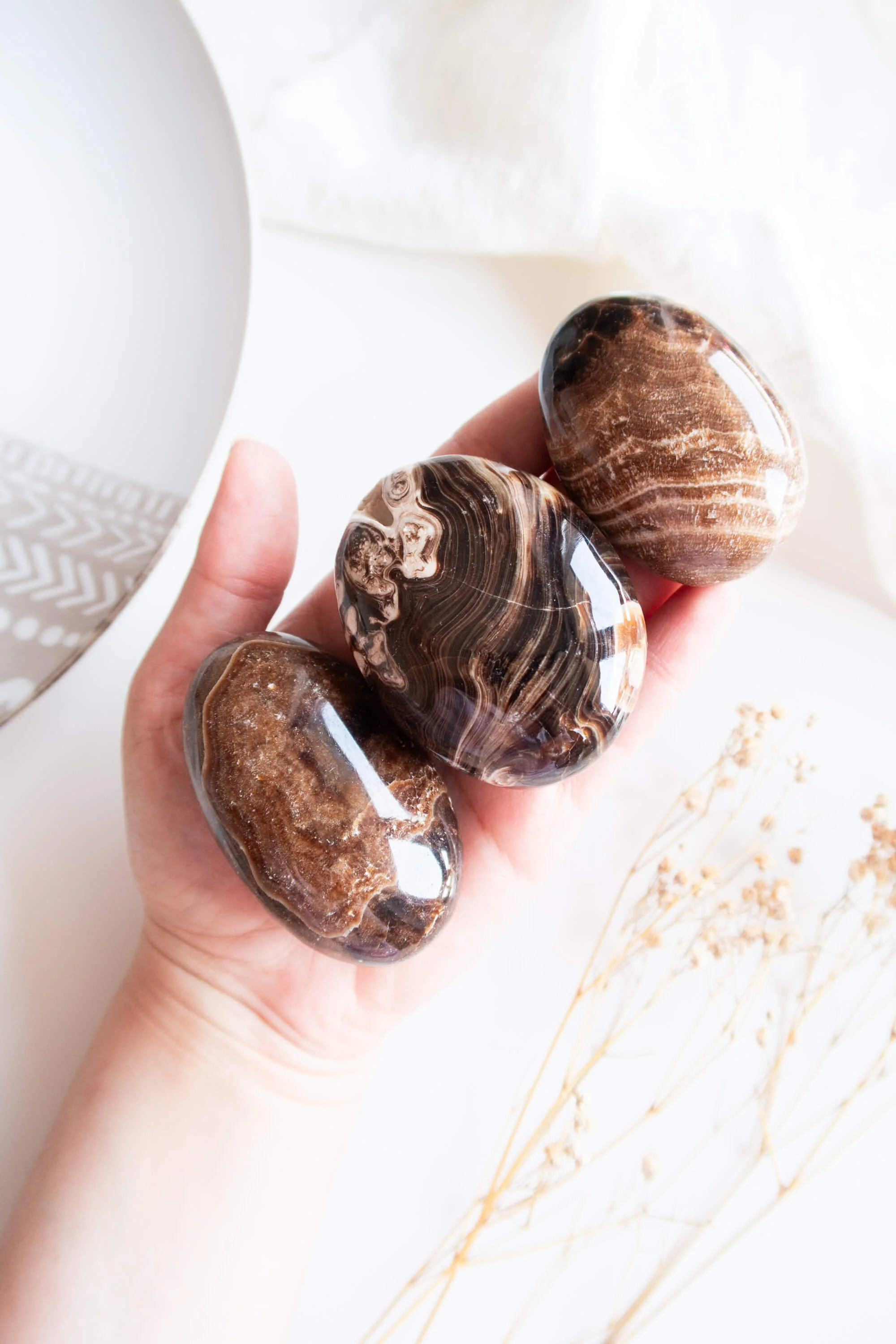Palm stone di Calcite Cioccolato