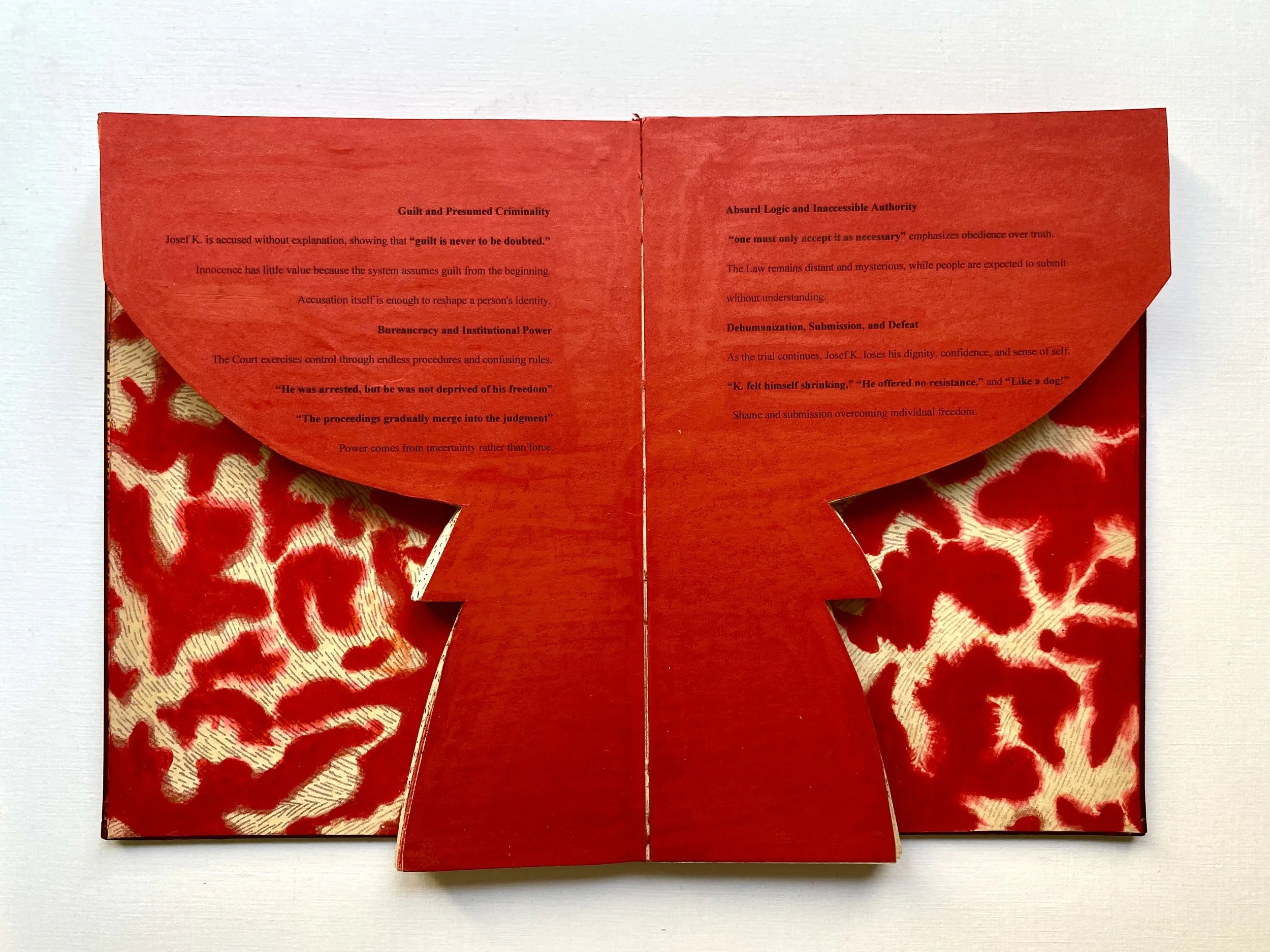Censored – The Trial, 2026.
Handcrafted and cut book, marbled paper, acrylic paint, and wood.
24 × 30 cm.
