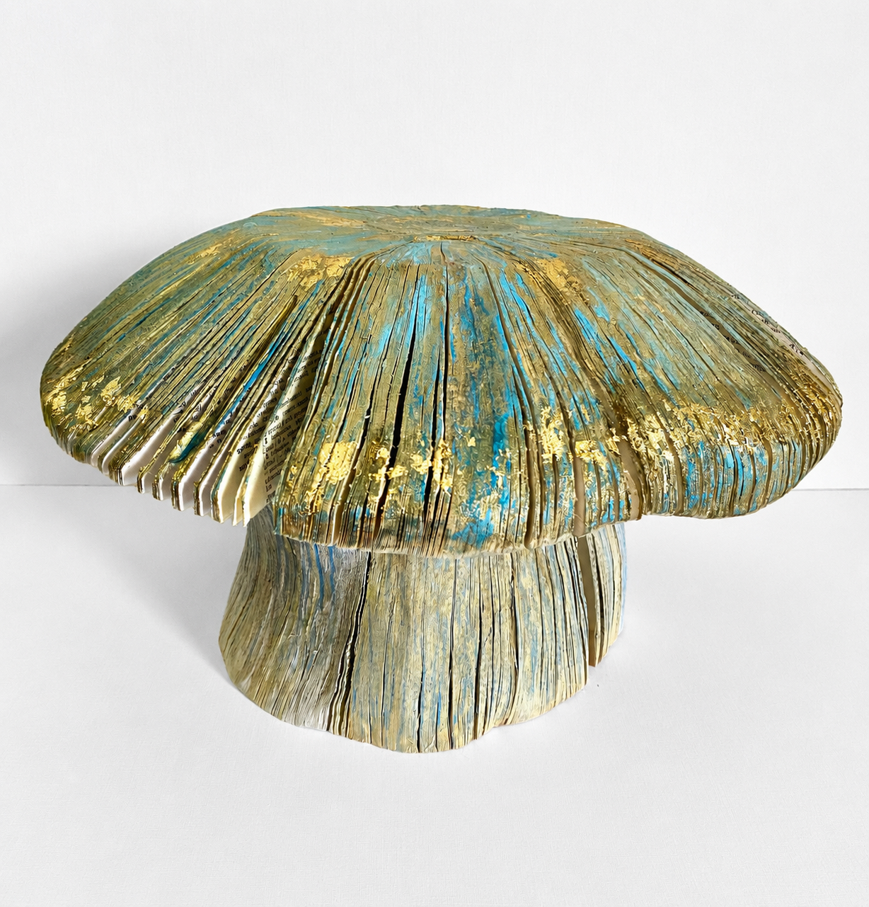 BLUE ROUNDHEAD, 2025
Handcrafted and cut books, soft pastel powder, gold leaf , varnish.
25 x 40 cm diameter
