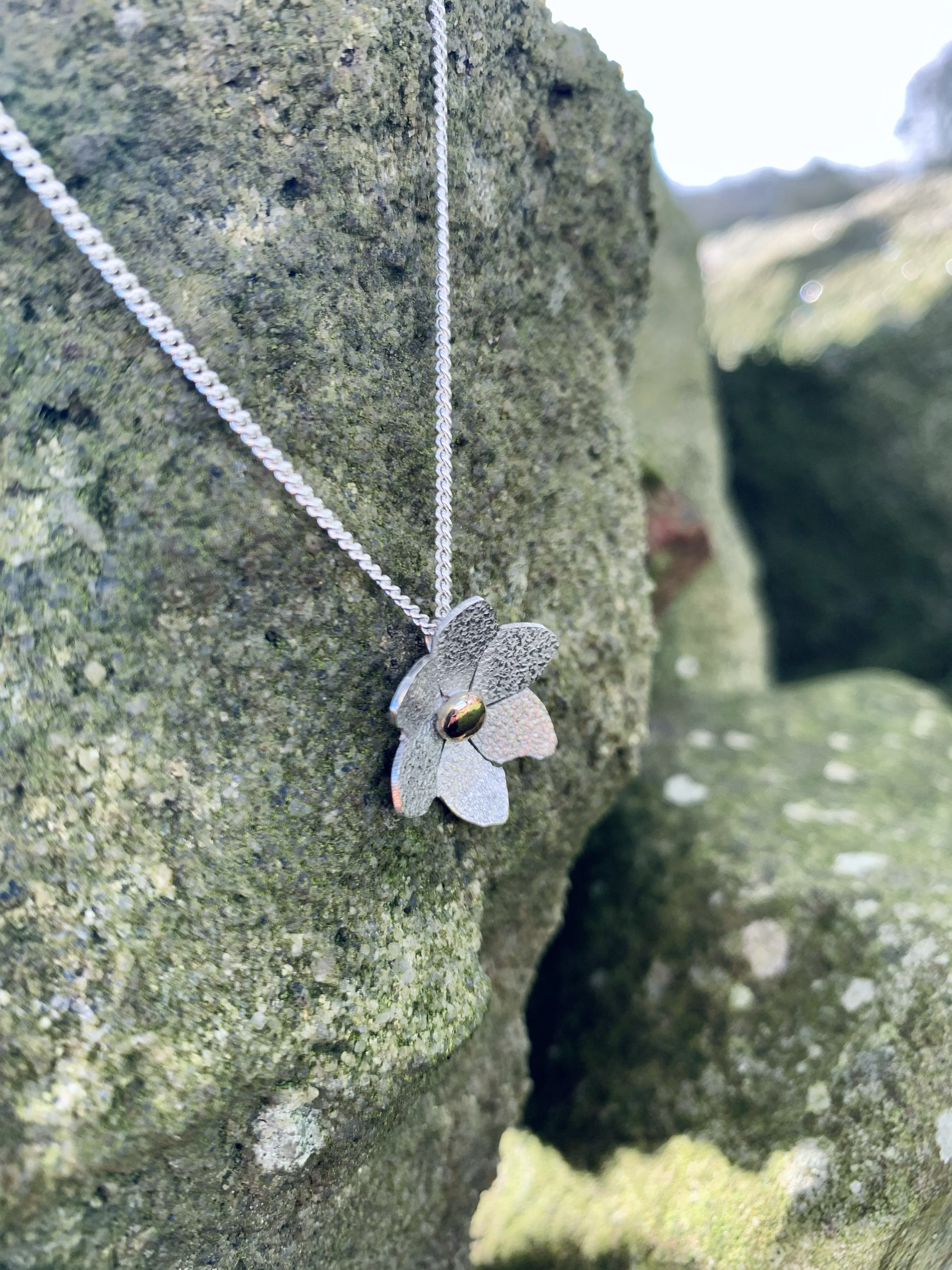 Sterling Silver & Rose Gold Gardenia Pendant