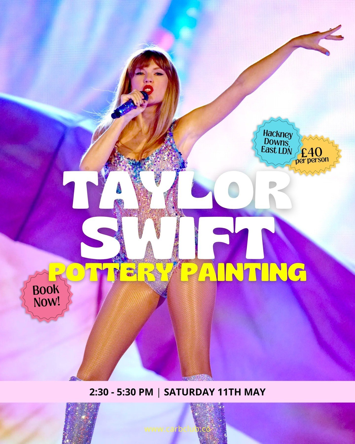 2:30 PM SATURDAY 11TH MAY⁠
⁠
Taylor Swift 🤝 Pottery Painting! ⁠
⁠
Shake off the bad vibes and enter your Picasso era with our Taylor Swift Pottery Painting workshop in Hackney Downs! We&rsquo;ll be squeezing in as many hits from Taylor Swift as poss