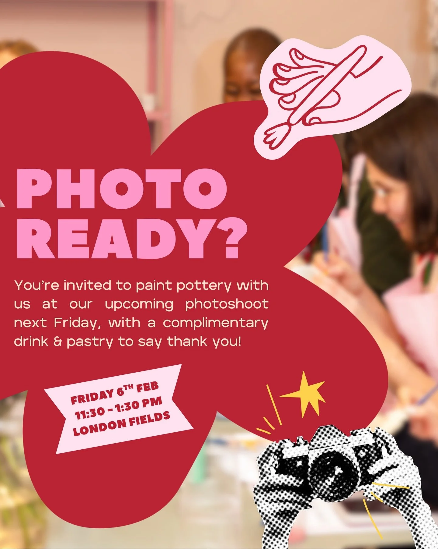 Next Friday, our pottery painting caf&eacute; is hosting a little photoshoot to capture some gorgeous shots of our new space, and we&rsquo;d love for you to be part of it 💫

On the day, there&rsquo;s a &pound;5 studio fee plus the cost of the item y